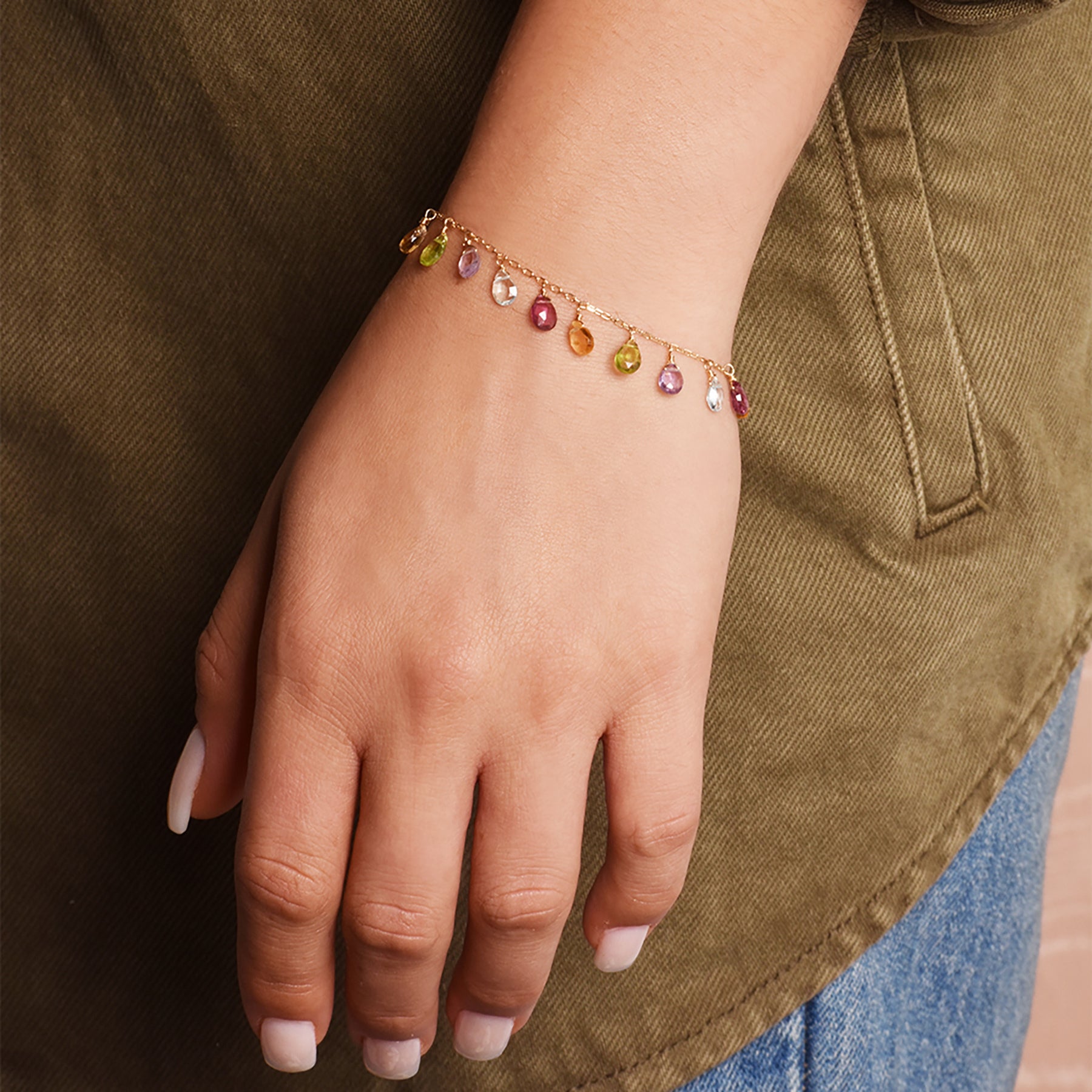 14k Garnet, Citrine, Peridot, Amethyst, and Blue Topaz Bracelet 6''