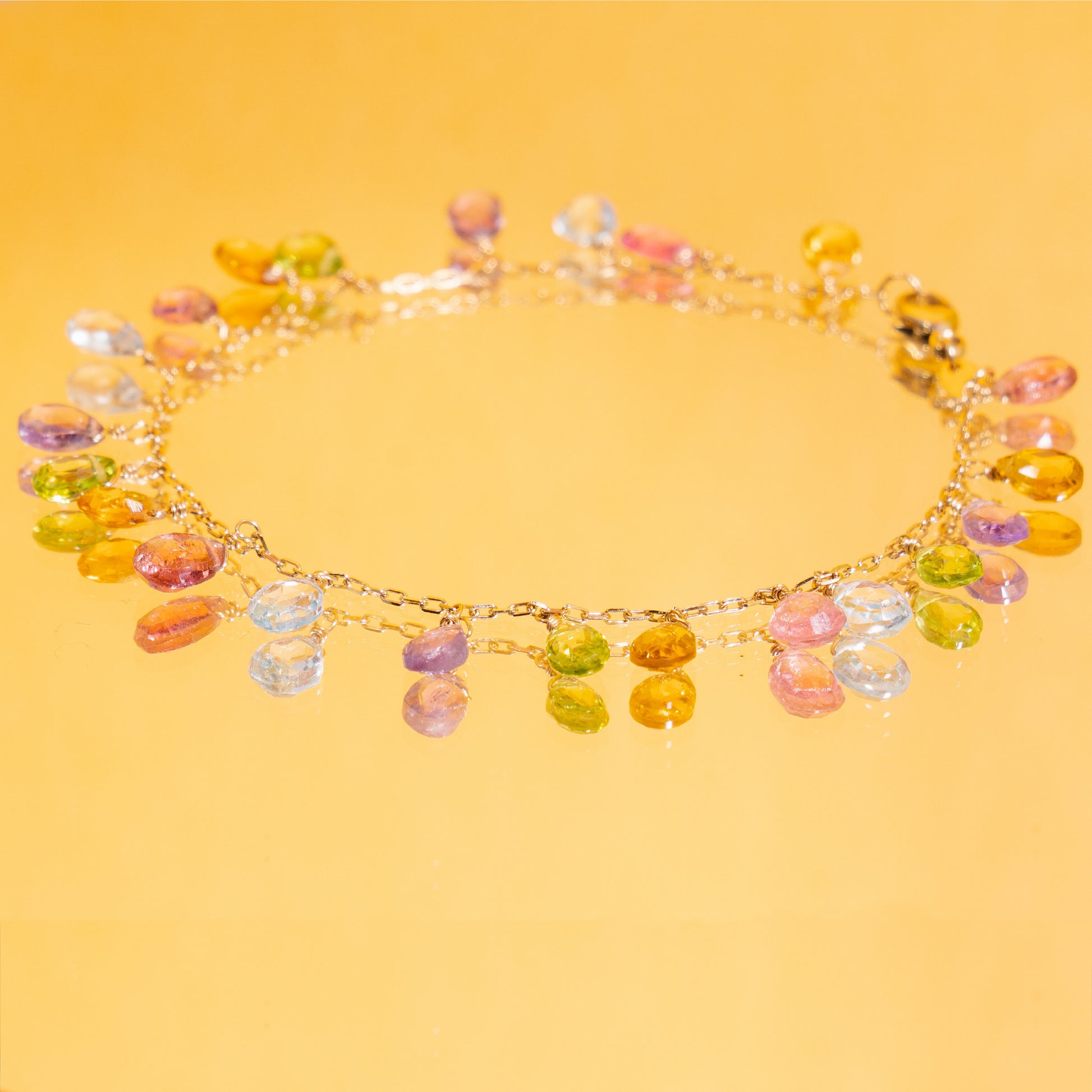14k Garnet, Citrine, Peridot, Amethyst, and Blue Topaz Bracelet 6''