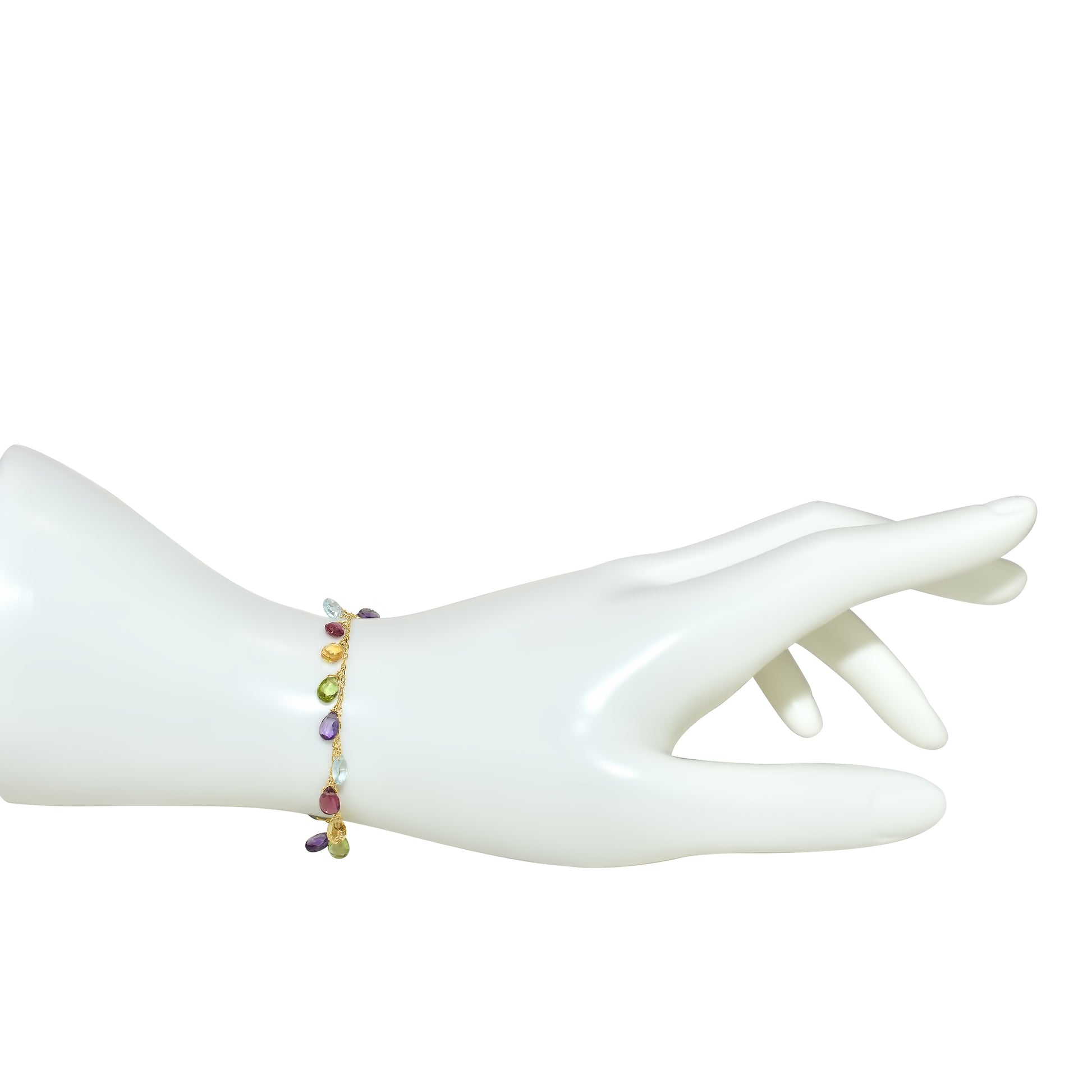 14k Garnet, Citrine, Peridot, Amethyst, and Blue Topaz Bracelet 6''