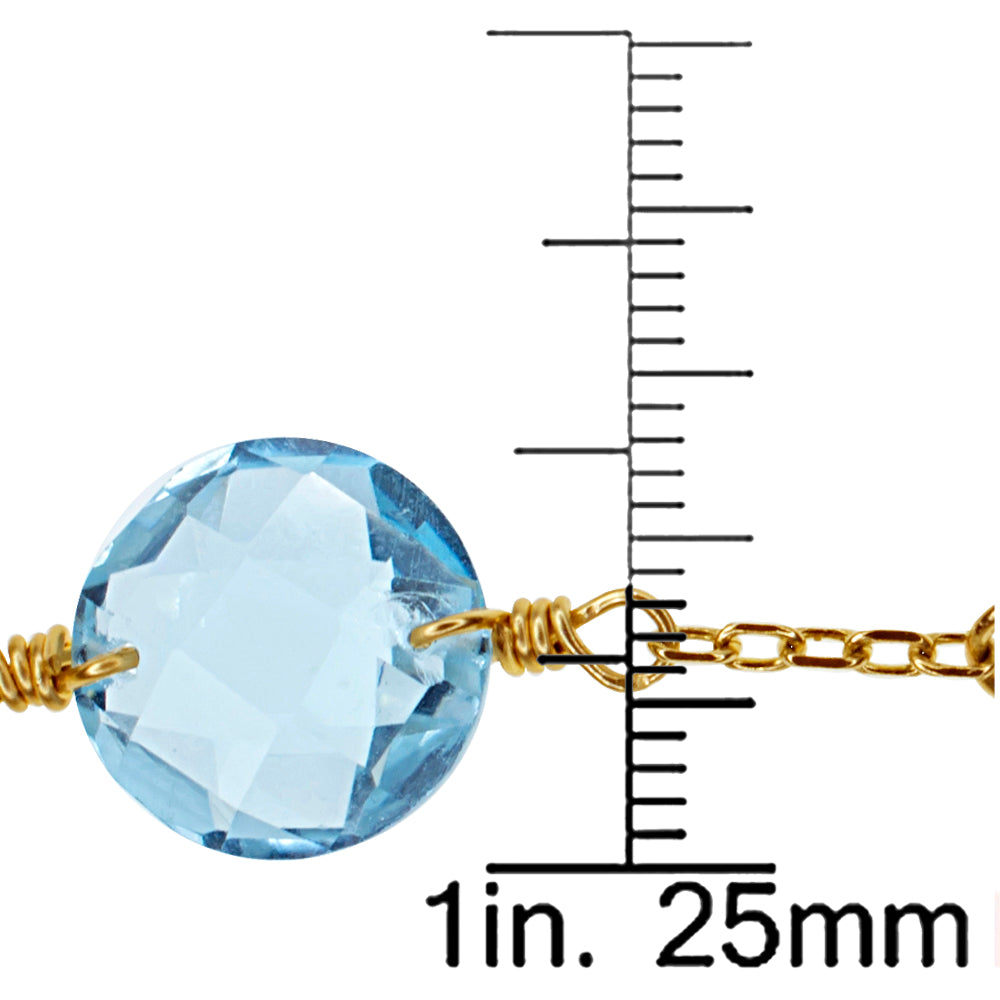 14k Blue Topaz, Citrine, and Green Amethyst Coin Station Bracelet