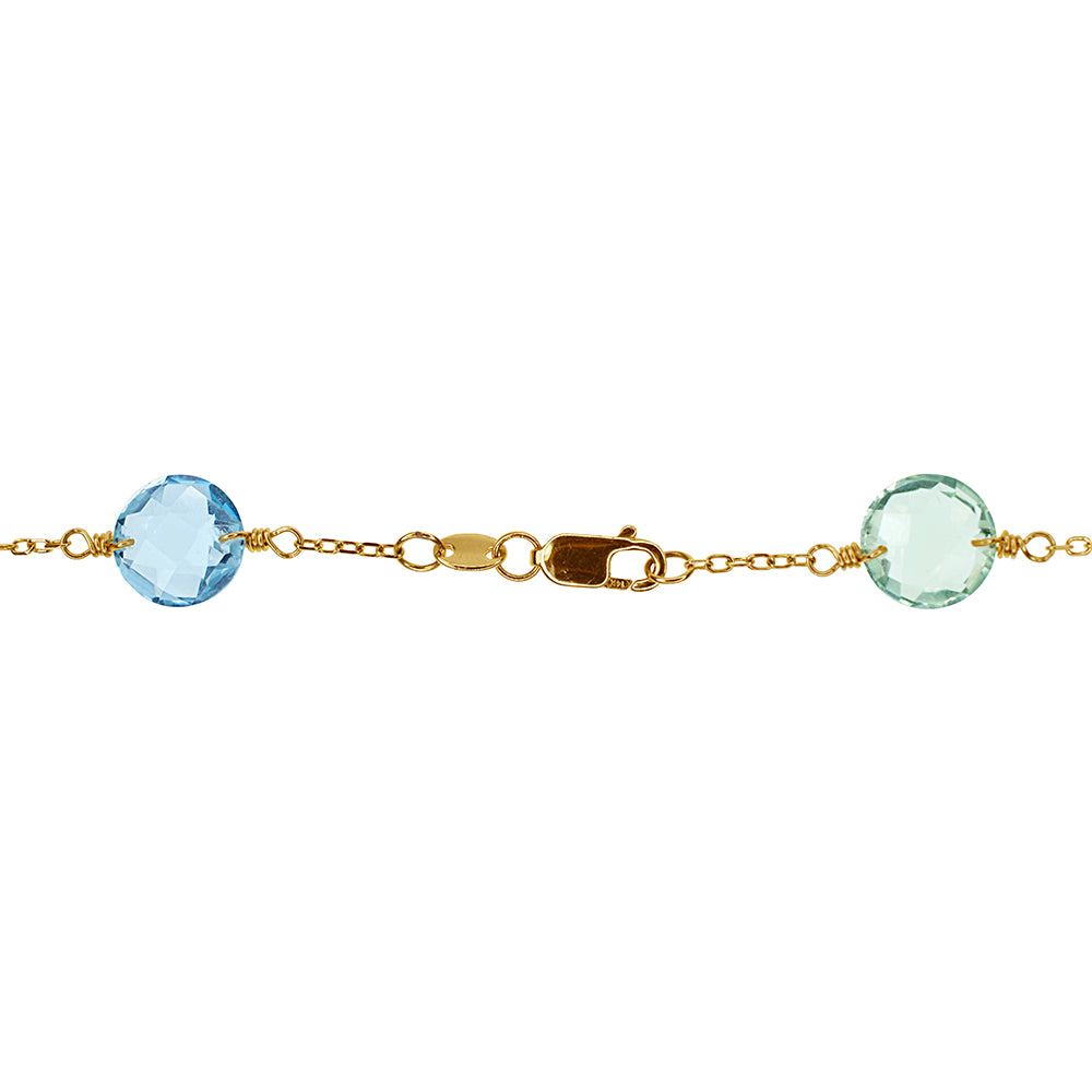 14k Blue Topaz, Citrine, and Green Amethyst Coin Station Bracelet