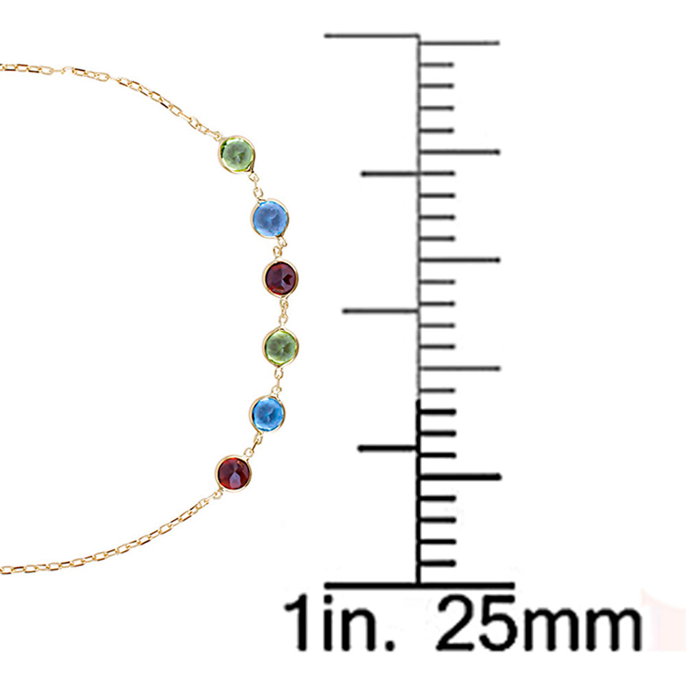14k Garnet, Blue Topaz, Peridot 6 Round Bezel Bracelet