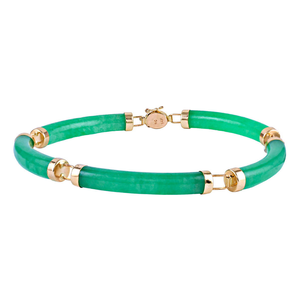 14k Green Jade 5 Tube link Bracelet