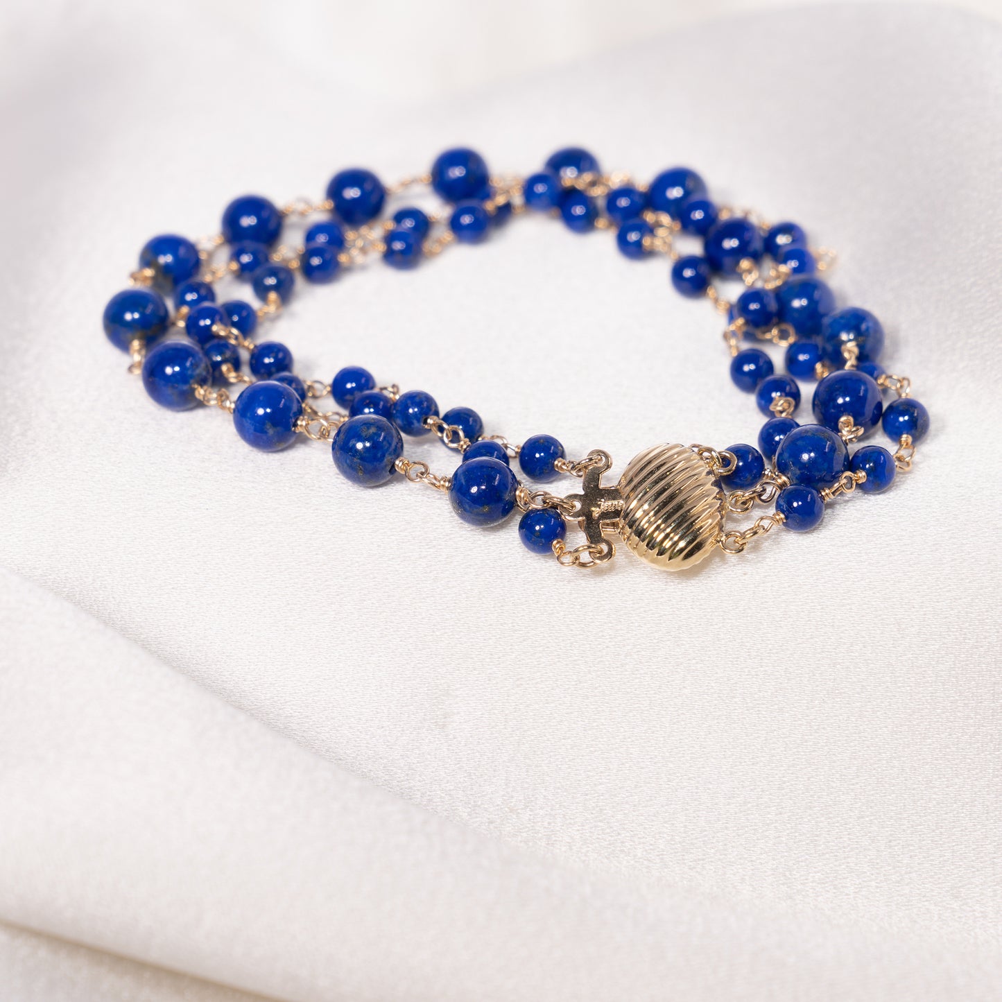 14k Lapis Link 3 Row Bracelet 8"