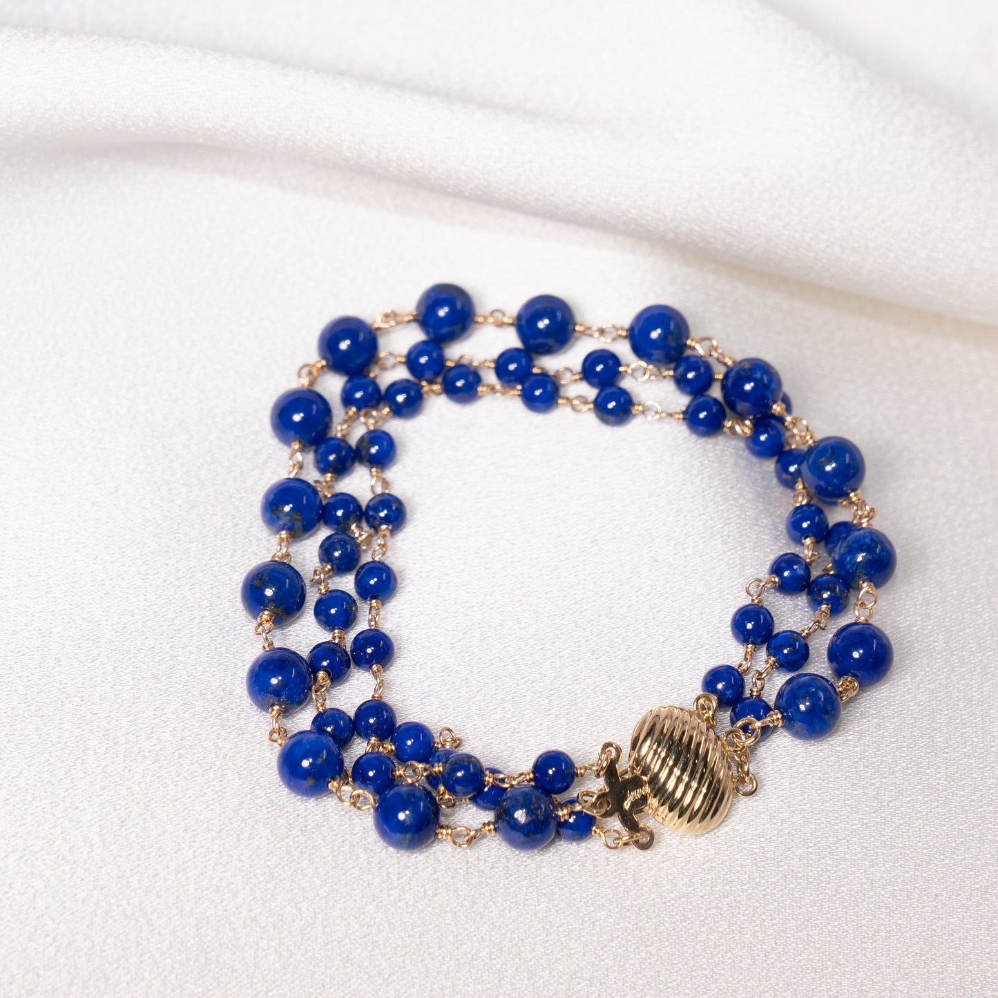 14k Lapis Link 3 Row Bracelet 8"