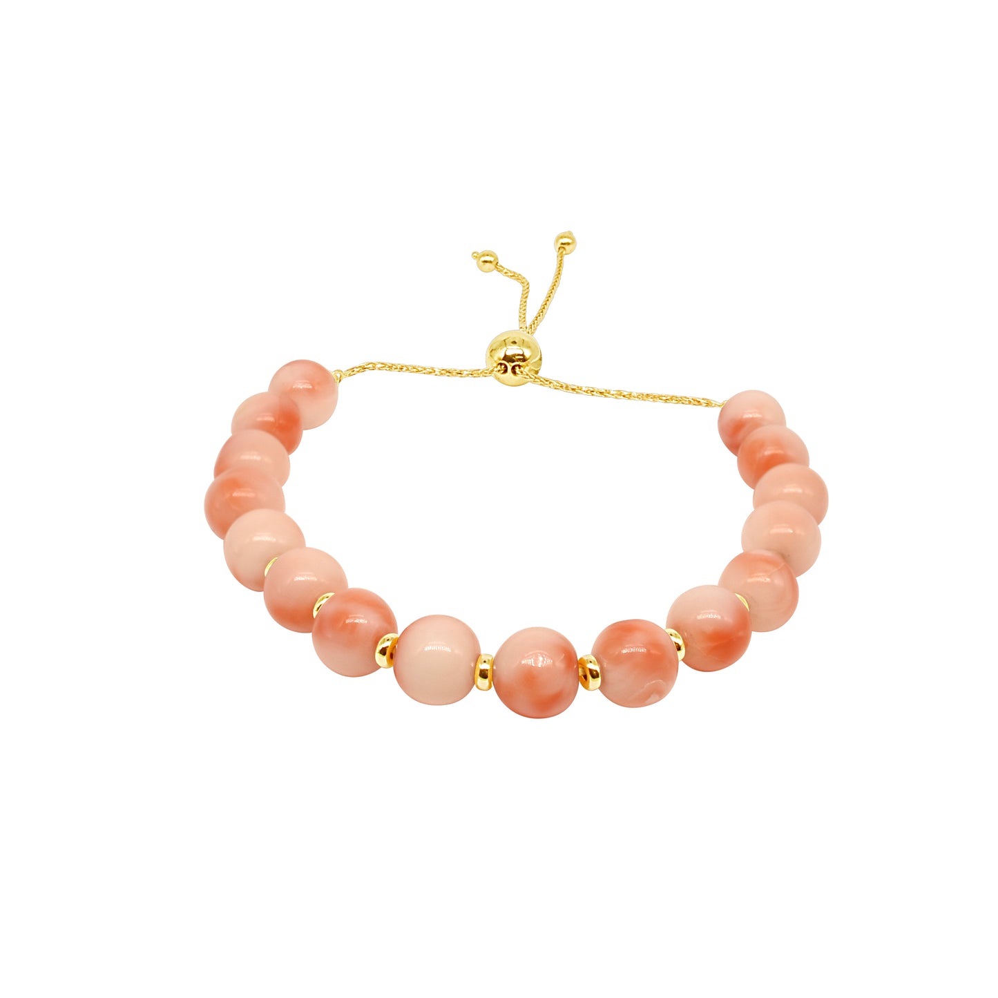 14k Angel Skin Coral Adjustable Bolo Bracelet