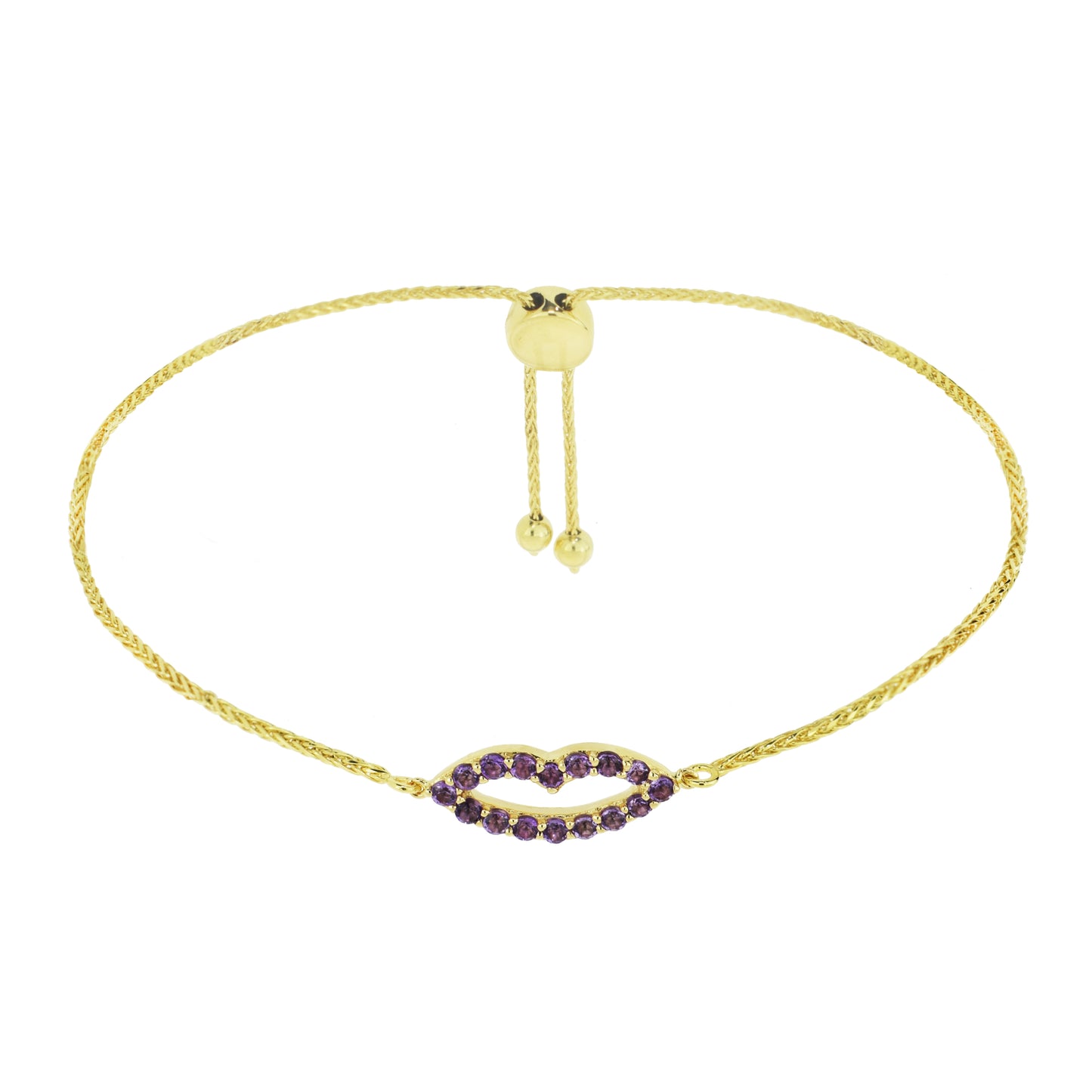 14k Amethyst Lips & Bar Adjustable Bracelet 8.75"