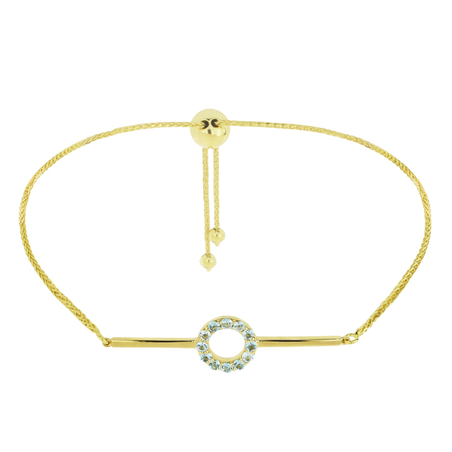 14k Swiss Blue Topaz Circle & Bar Adjustable 9.5"