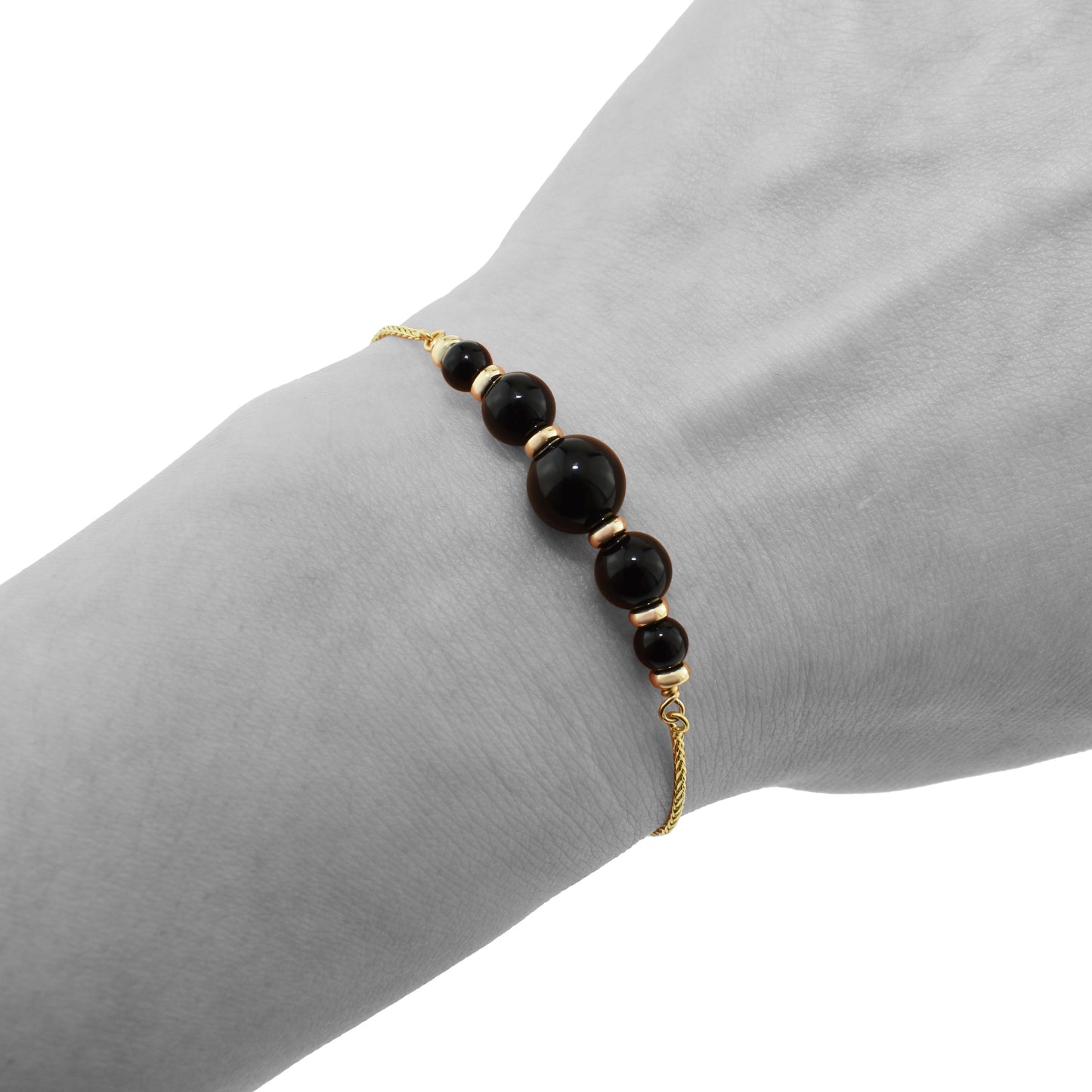 14k Adjustable Bracelet Black Onyx or Green Jade 9.75" Black Onyx