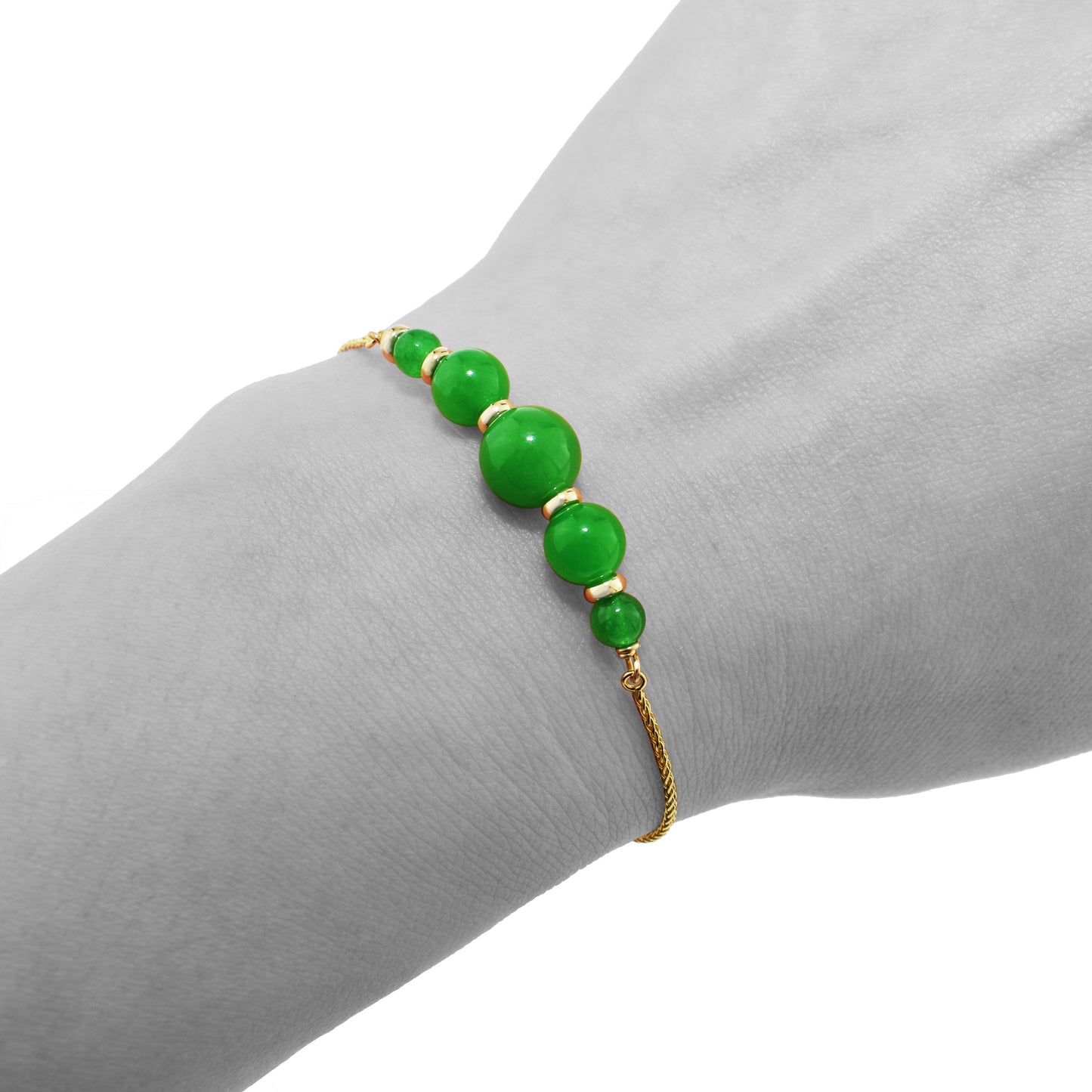14k Adjustable Bracelet Black Onyx or Green Jade 9.75" Jade