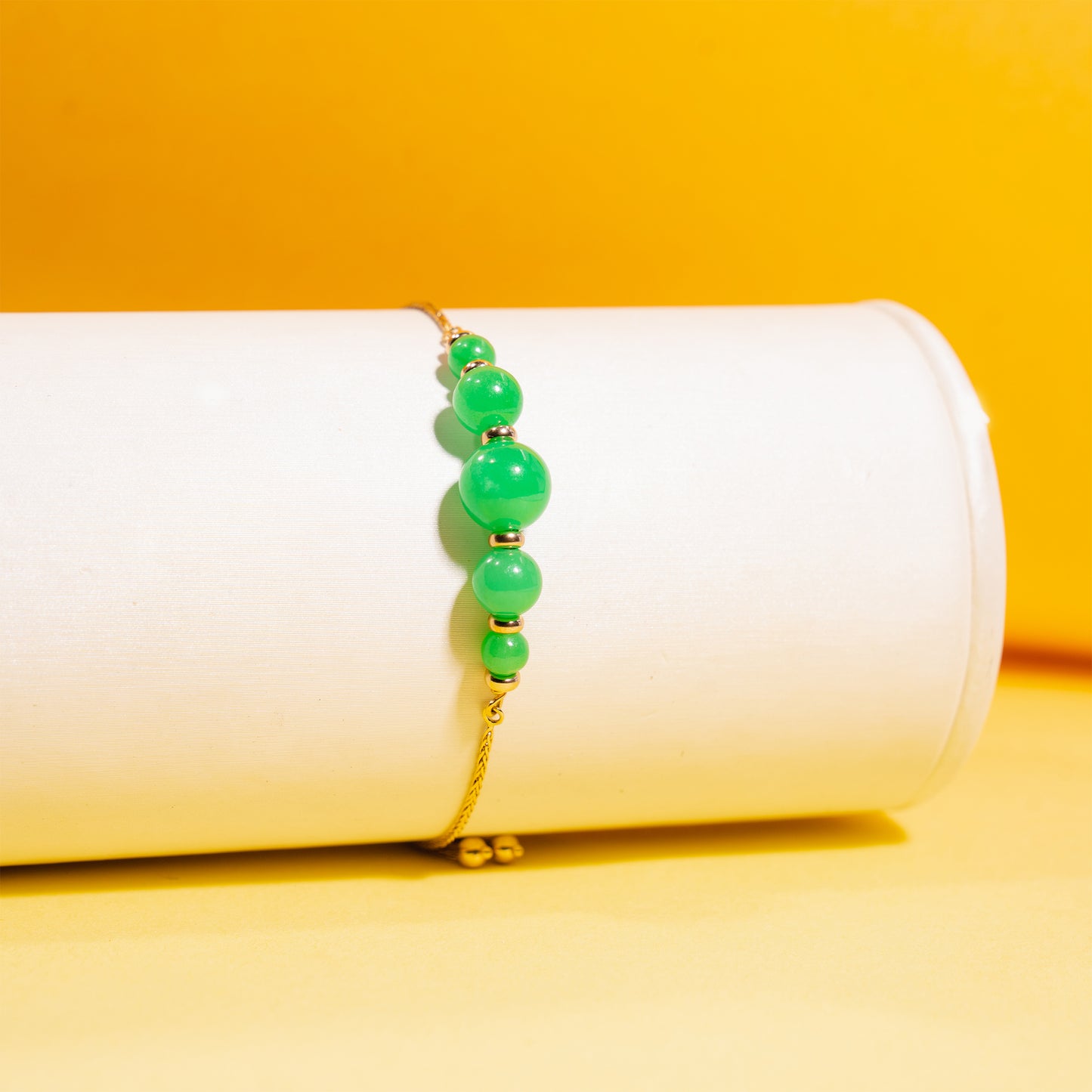 14k Adjustable Bracelet Black Onyx or Green Jade 9.75" Jade