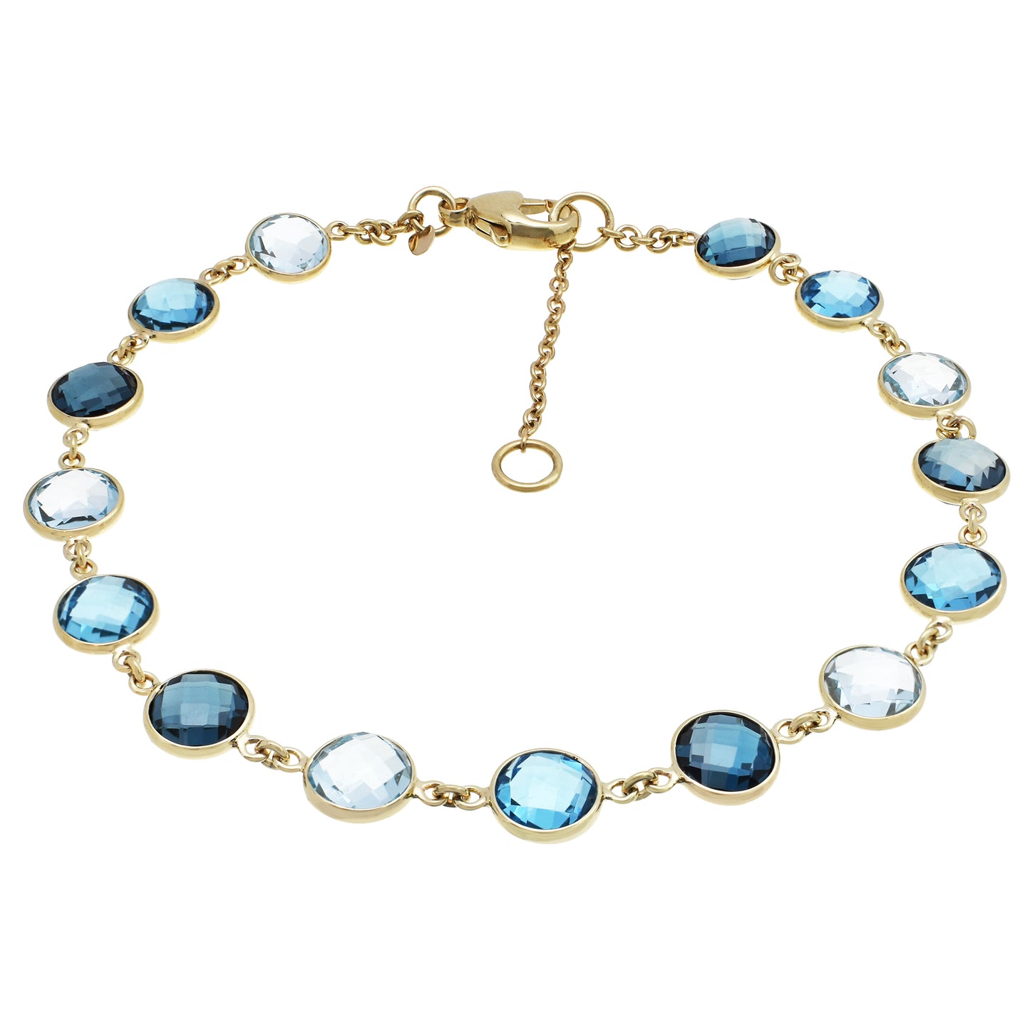 14k Multi-Color Blue Topaz 15" Link Bracelet 7.5"/8.5"