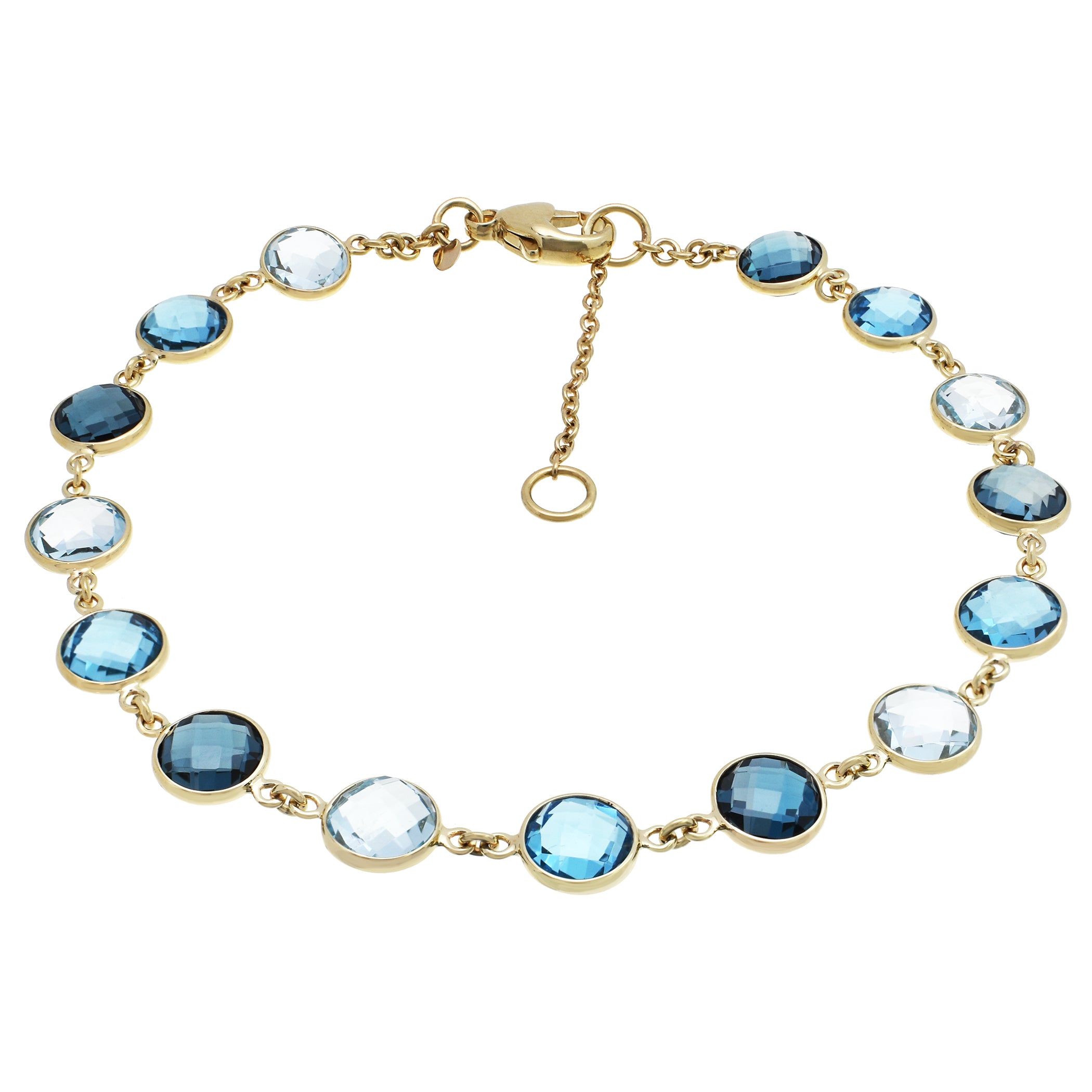 14k Multi-Color Blue Topaz 15" Link Bracelet 7.5"/8.5"