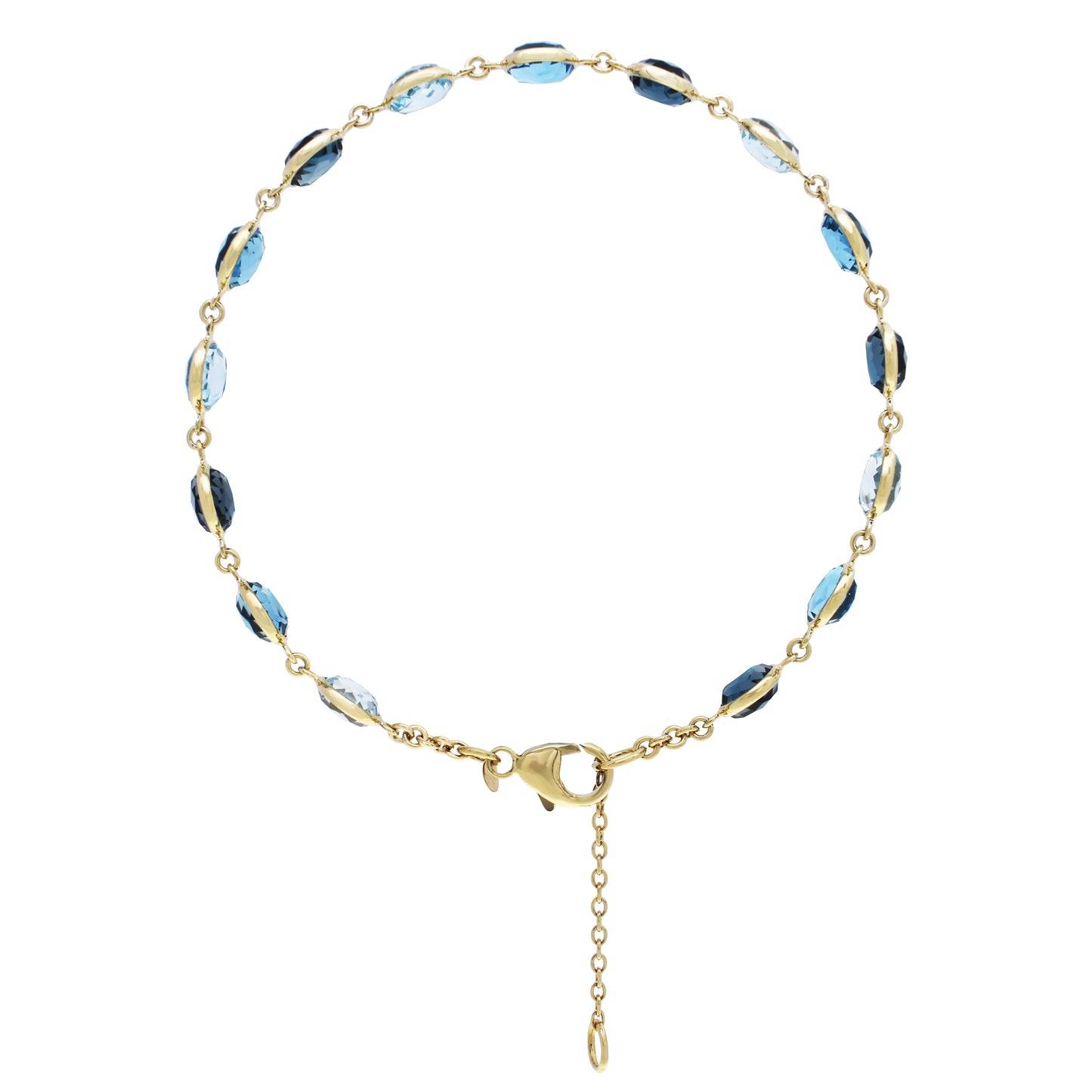 14k Multi-Color Blue Topaz 15" Link Bracelet 7.5"/8.5"