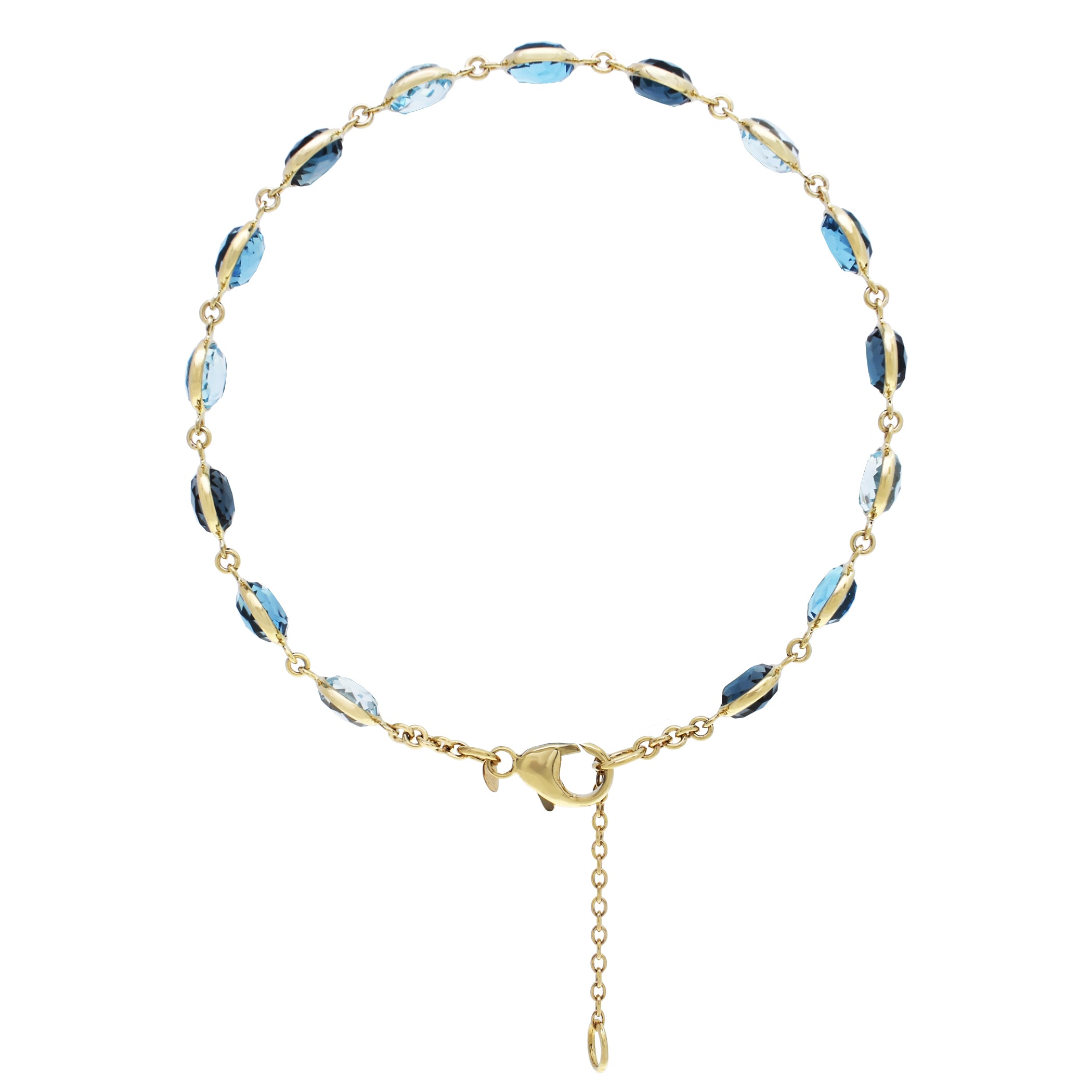 14k Multi-Color Blue Topaz 15" Link Bracelet 7.5"/8.5"