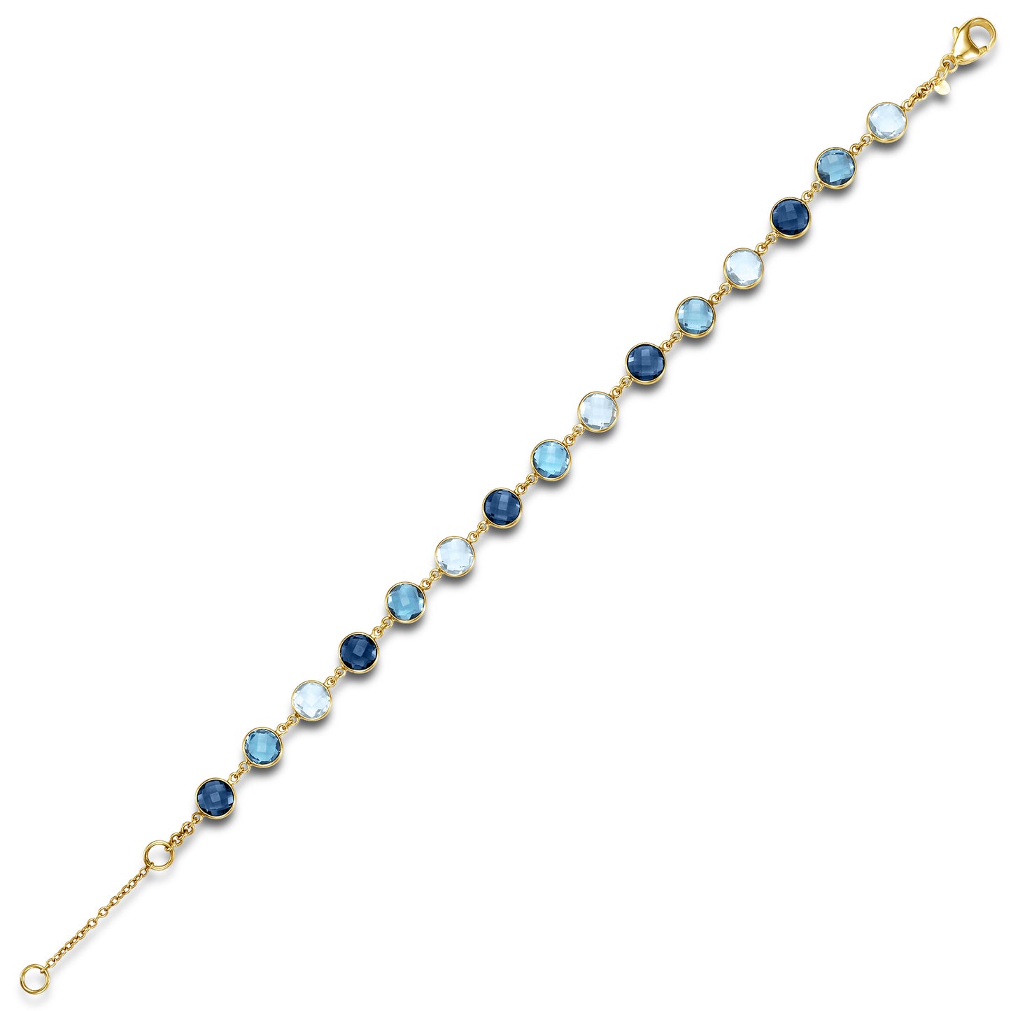 14k Multi-Color Blue Topaz 15" Link Bracelet 7.5"/8.5"