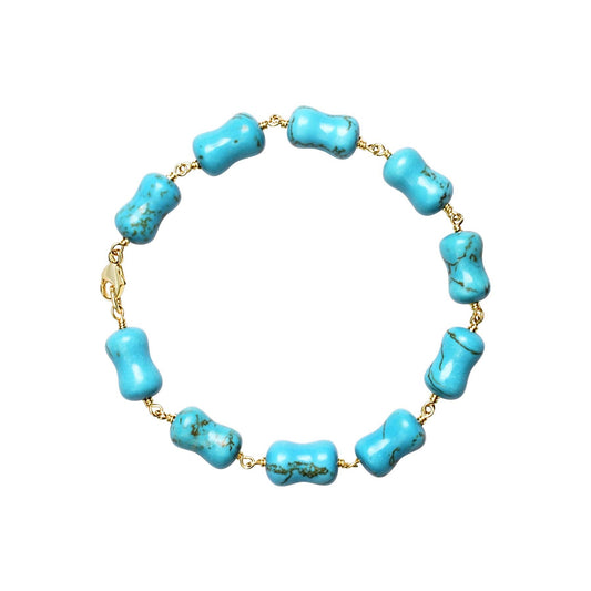 14k Turquoise Dog Bone Bracelet 7.75/8"