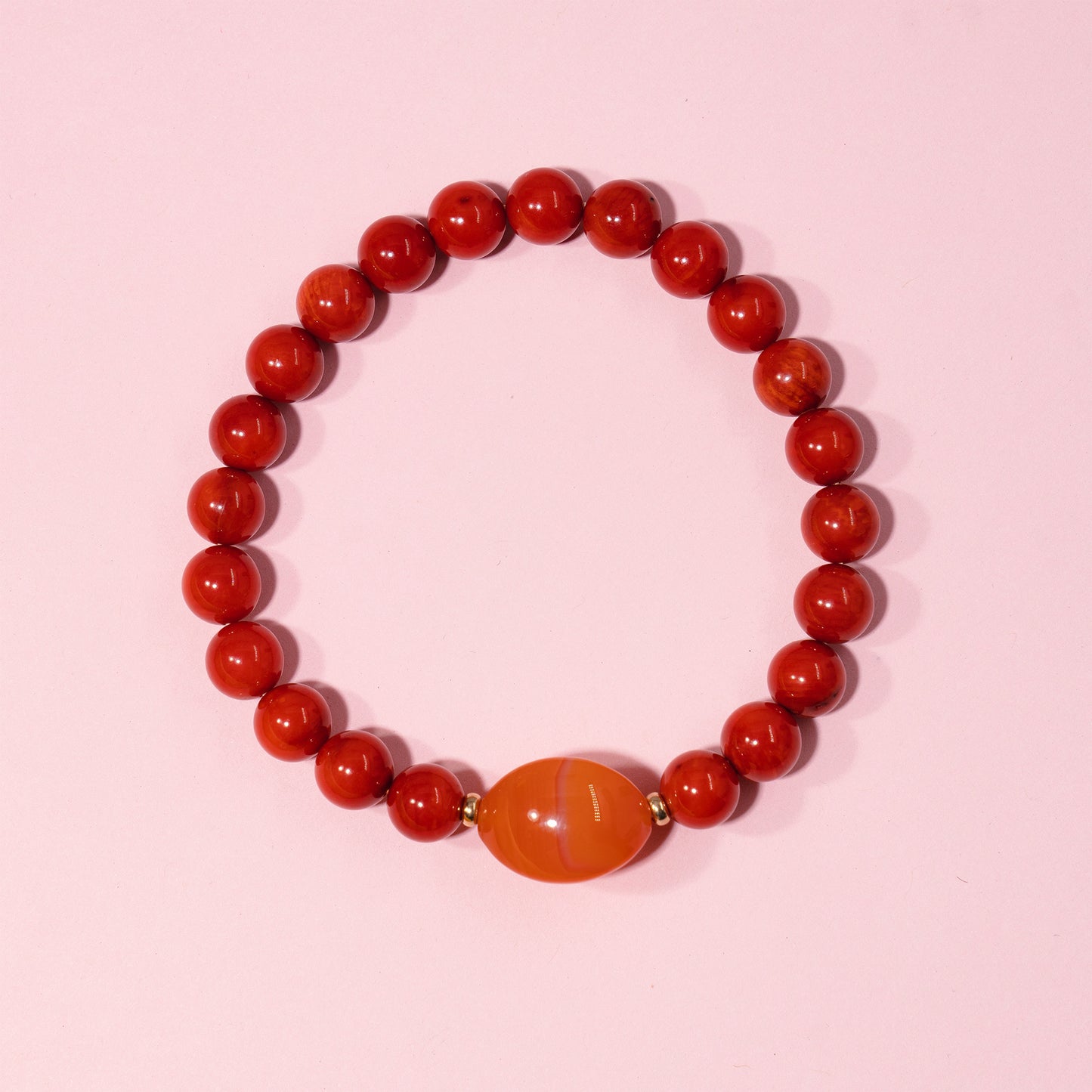 Y2K 14k Red Coral Carnelian Stretch Bracelet 7.5"