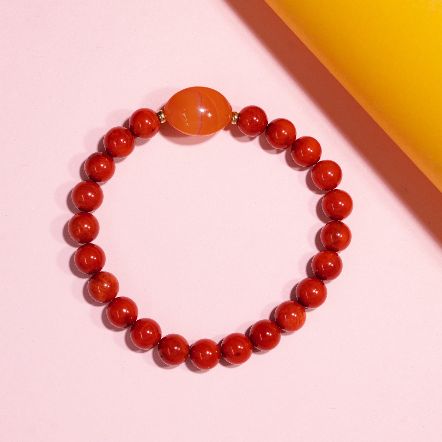 Y2K 14k Red Coral Carnelian Stretch Bracelet 7.5"