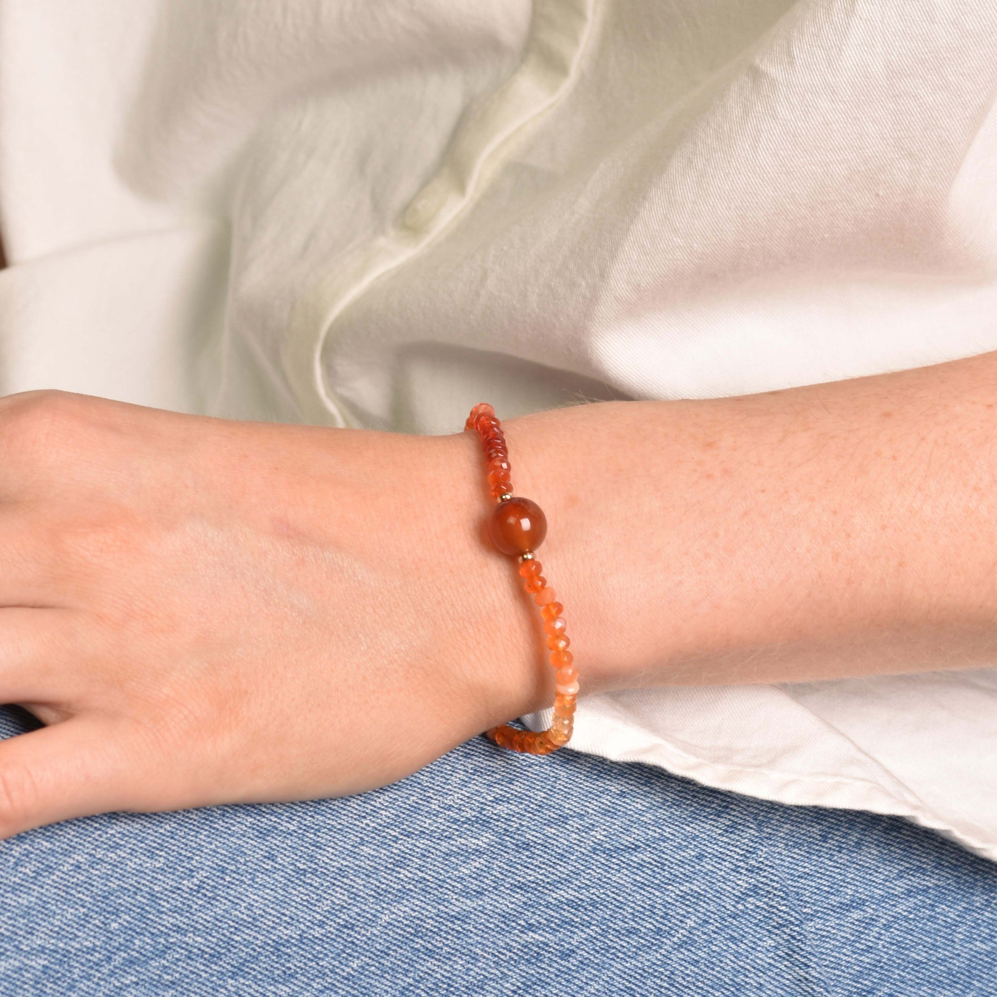 14k Fire Opal Roundel Carnelian Bracelet 6.5''