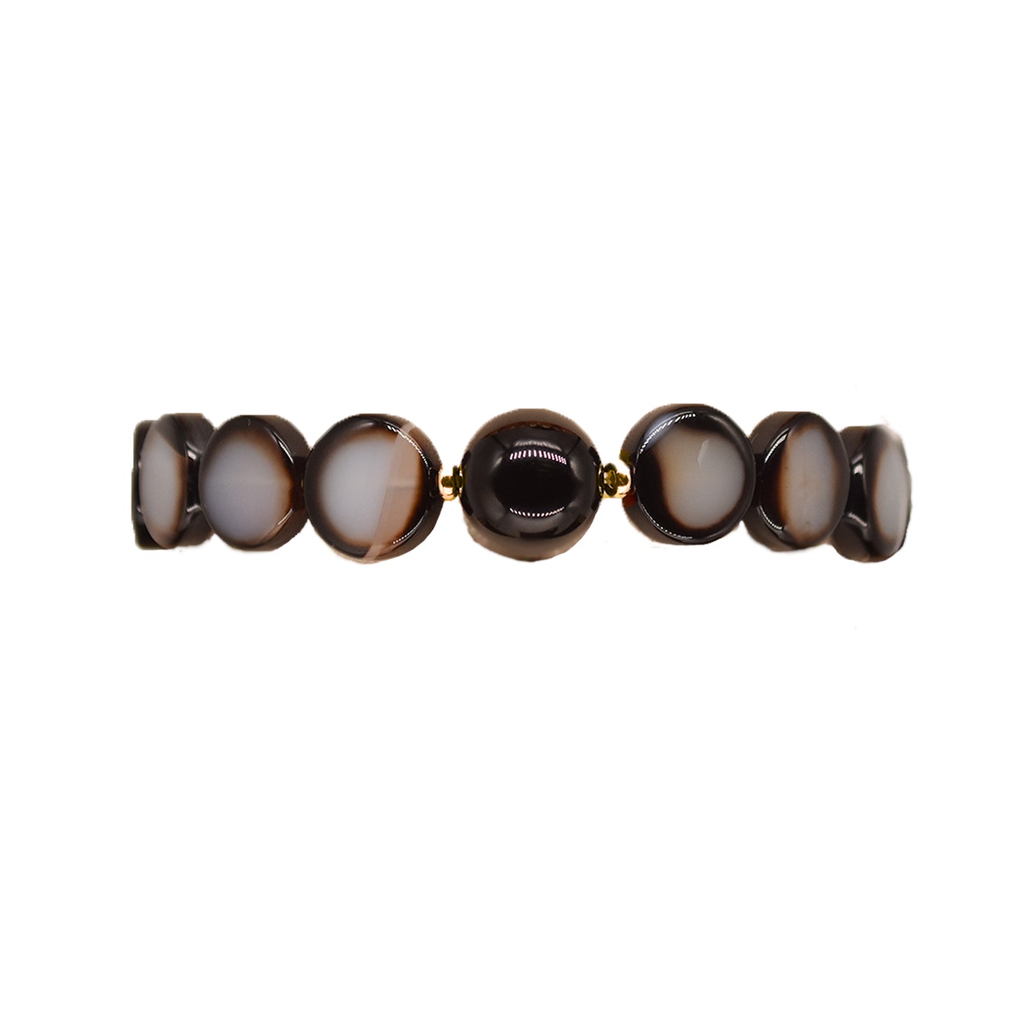 14k Black Agate Coin Stretch Bracelet 7.5"