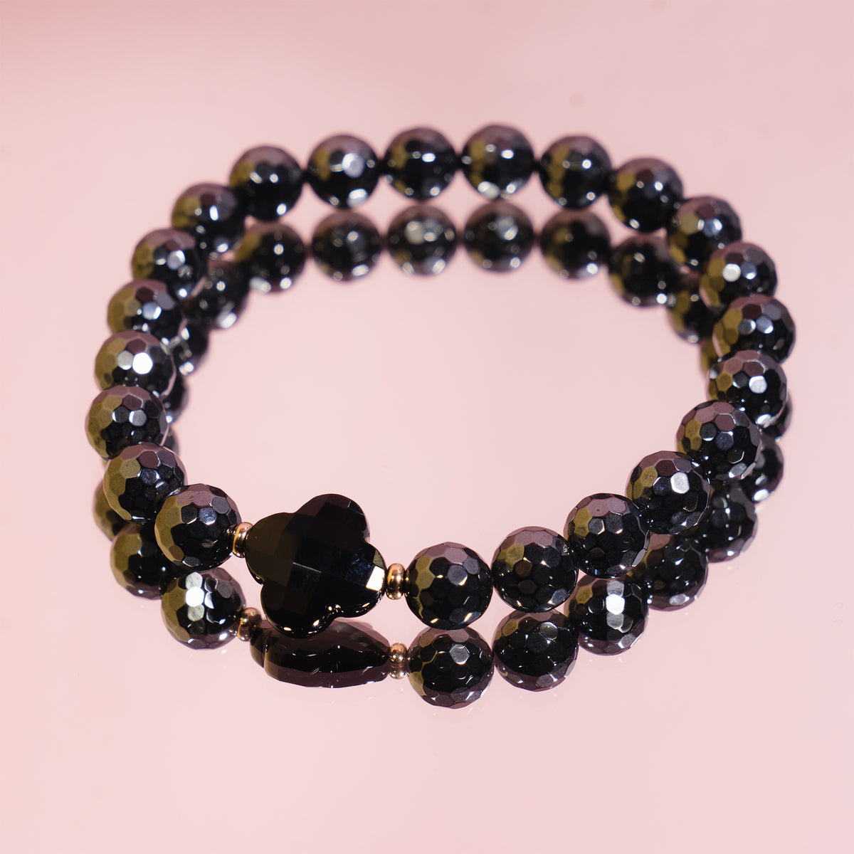14k Gemstones Four Leaf Clover Stretch Bracelet