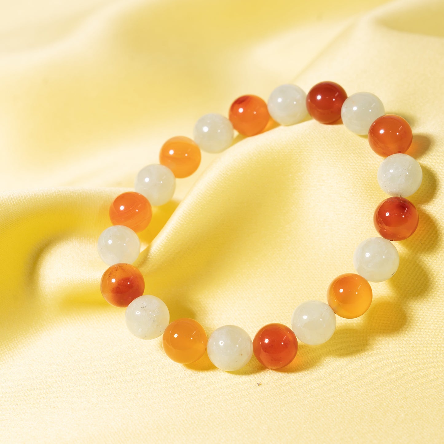 Prehnite Red and Orange Agate Stretch Bracelet