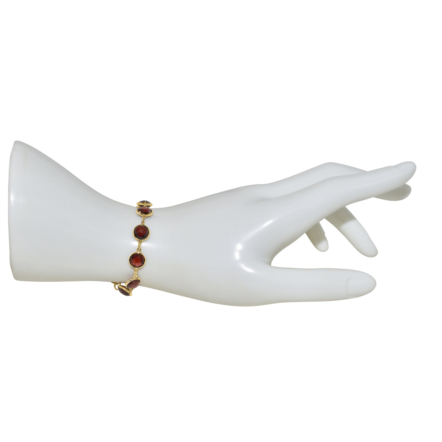 14k Garnet Round Bezel Link Bolo Bracelet