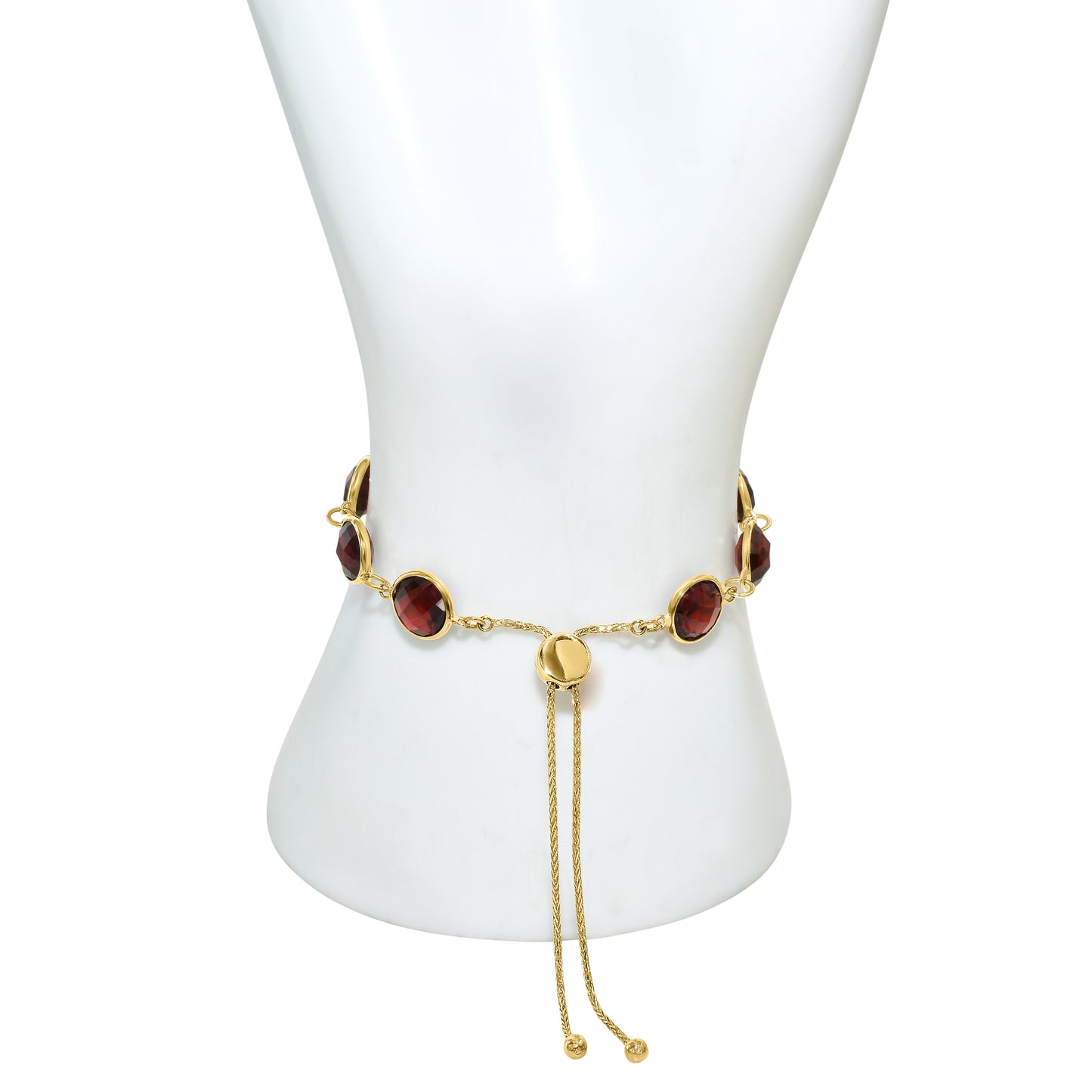 14k Garnet Round Bezel Link Bolo Bracelet