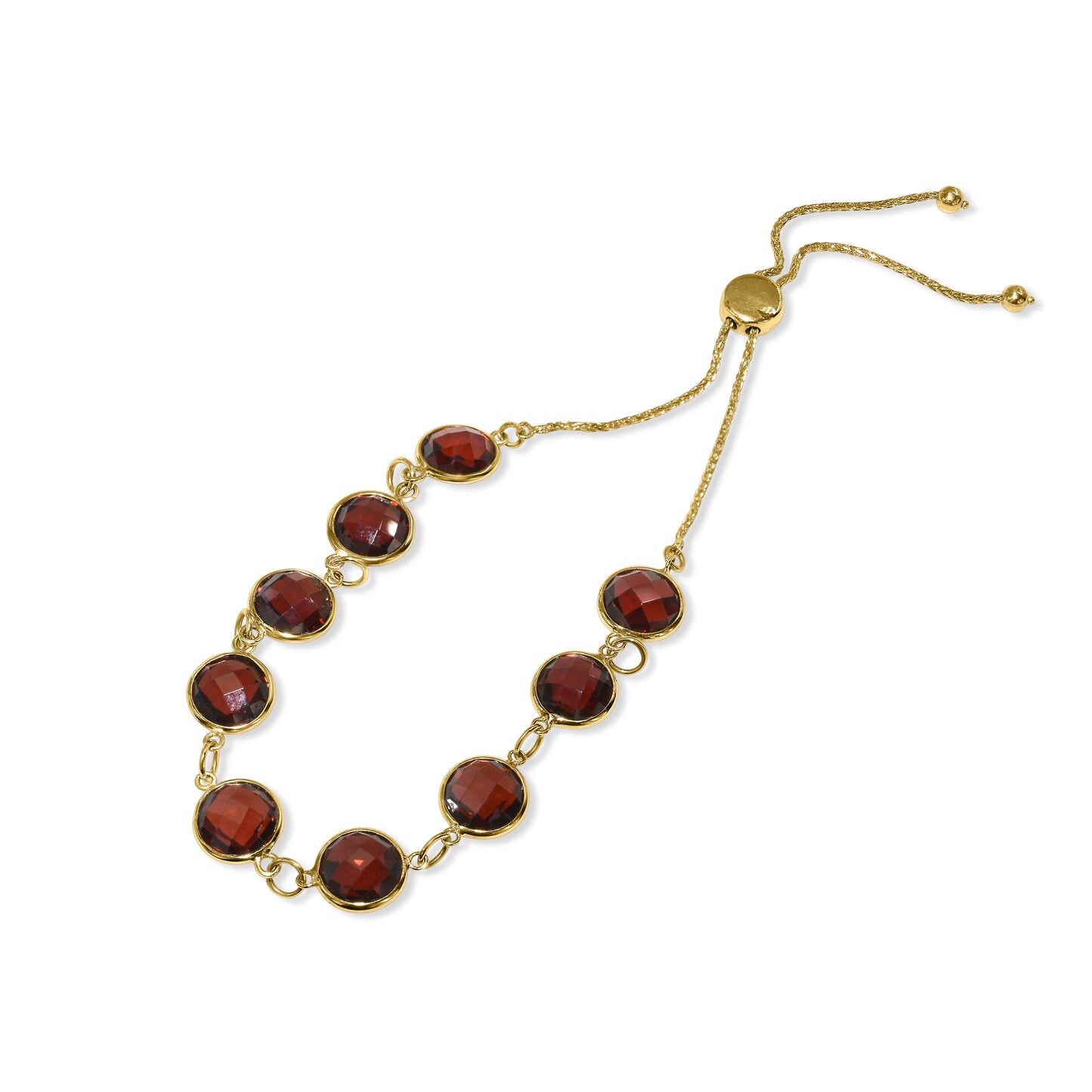 14k Garnet Round Bezel Link Bolo Bracelet