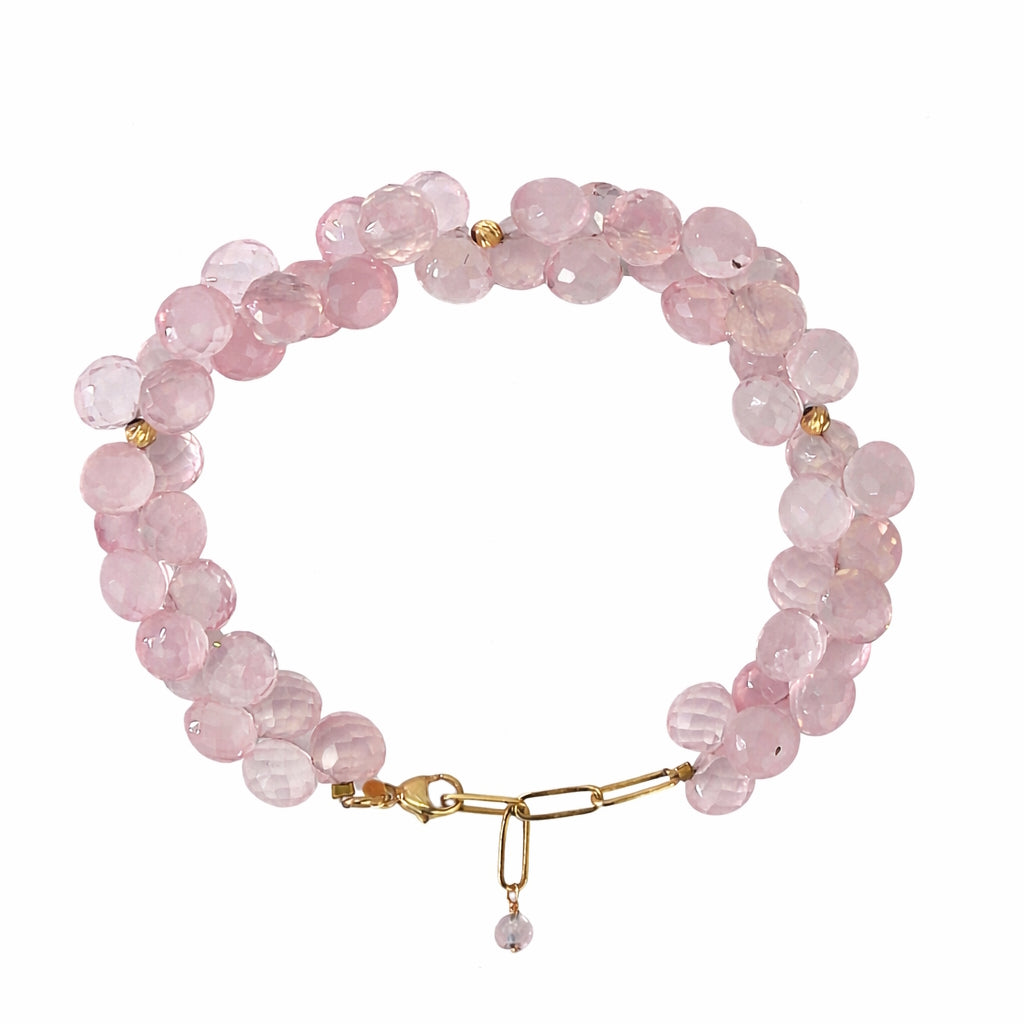 14k Rose Quartz Cluster Bracelet