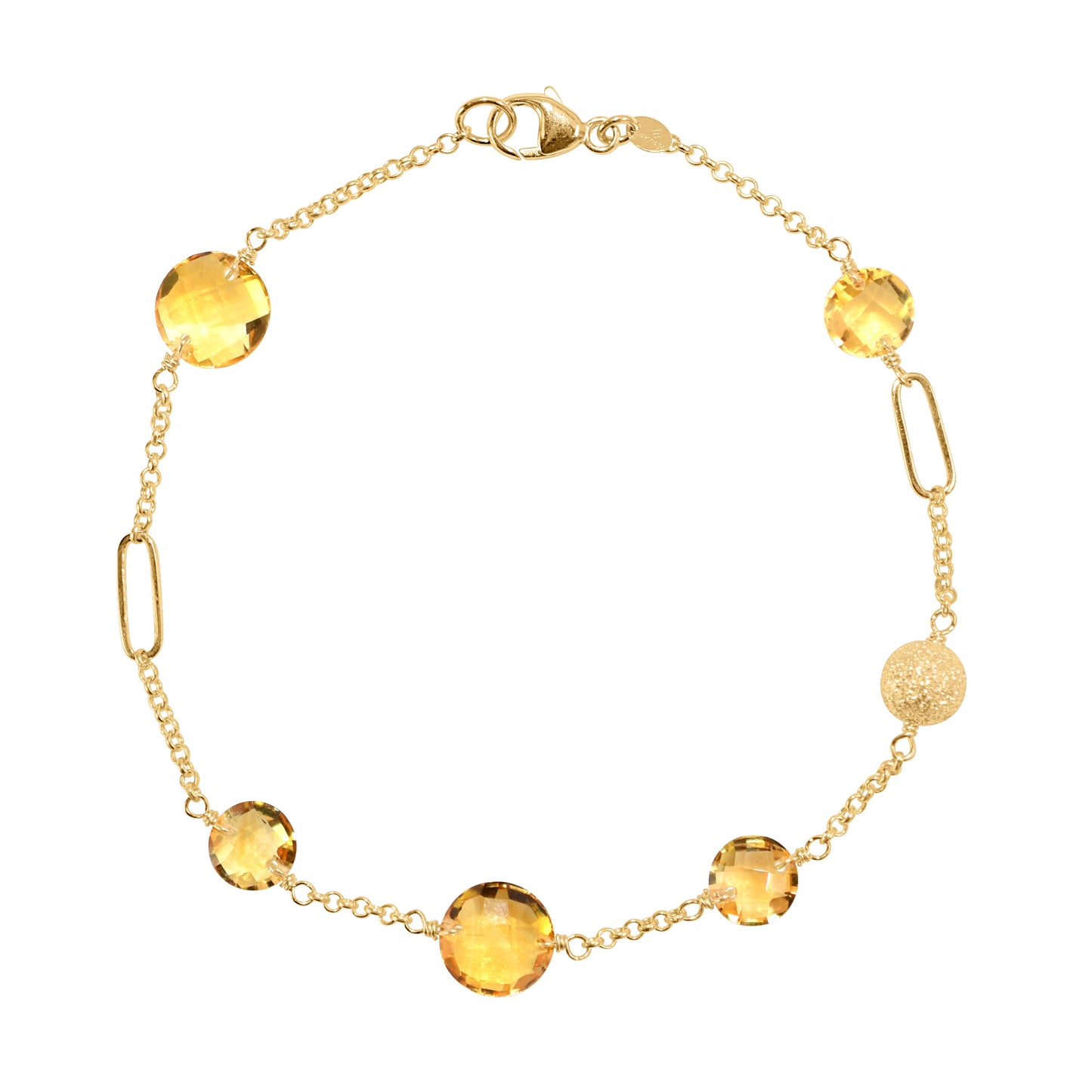 14k Gemstone Coin Fancy Chain Bracelet 7.25" Citrine