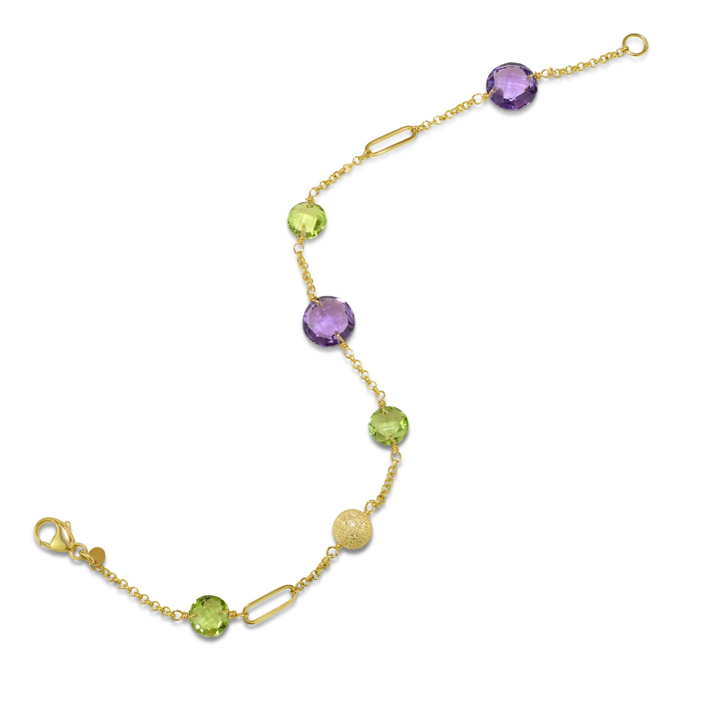 14k Gemstone Coin Fancy Chain Bracelet 7.25" Peridot