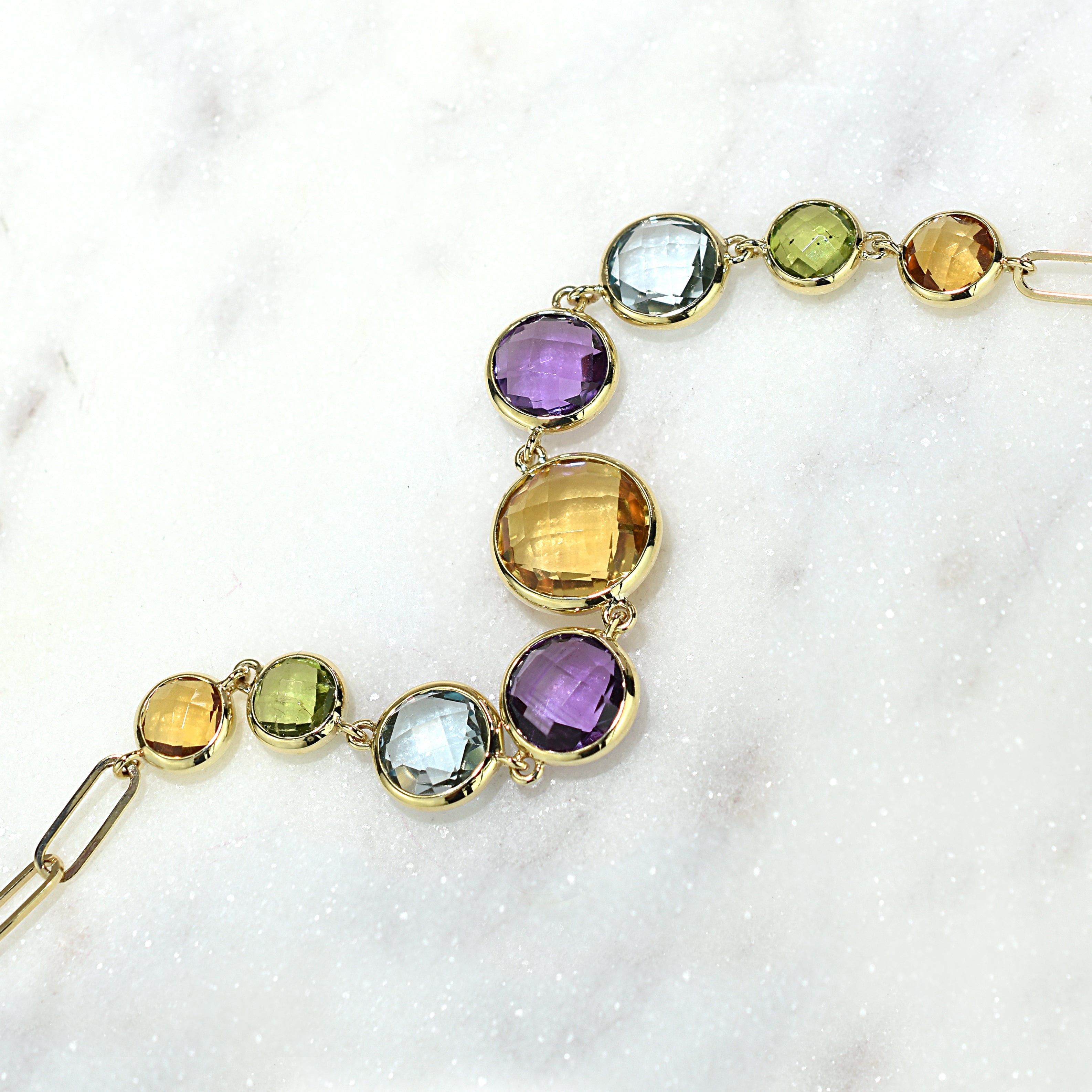 14k Multi-Gemstone Graduated Bezel Adjustable Bracelet 7.5"
