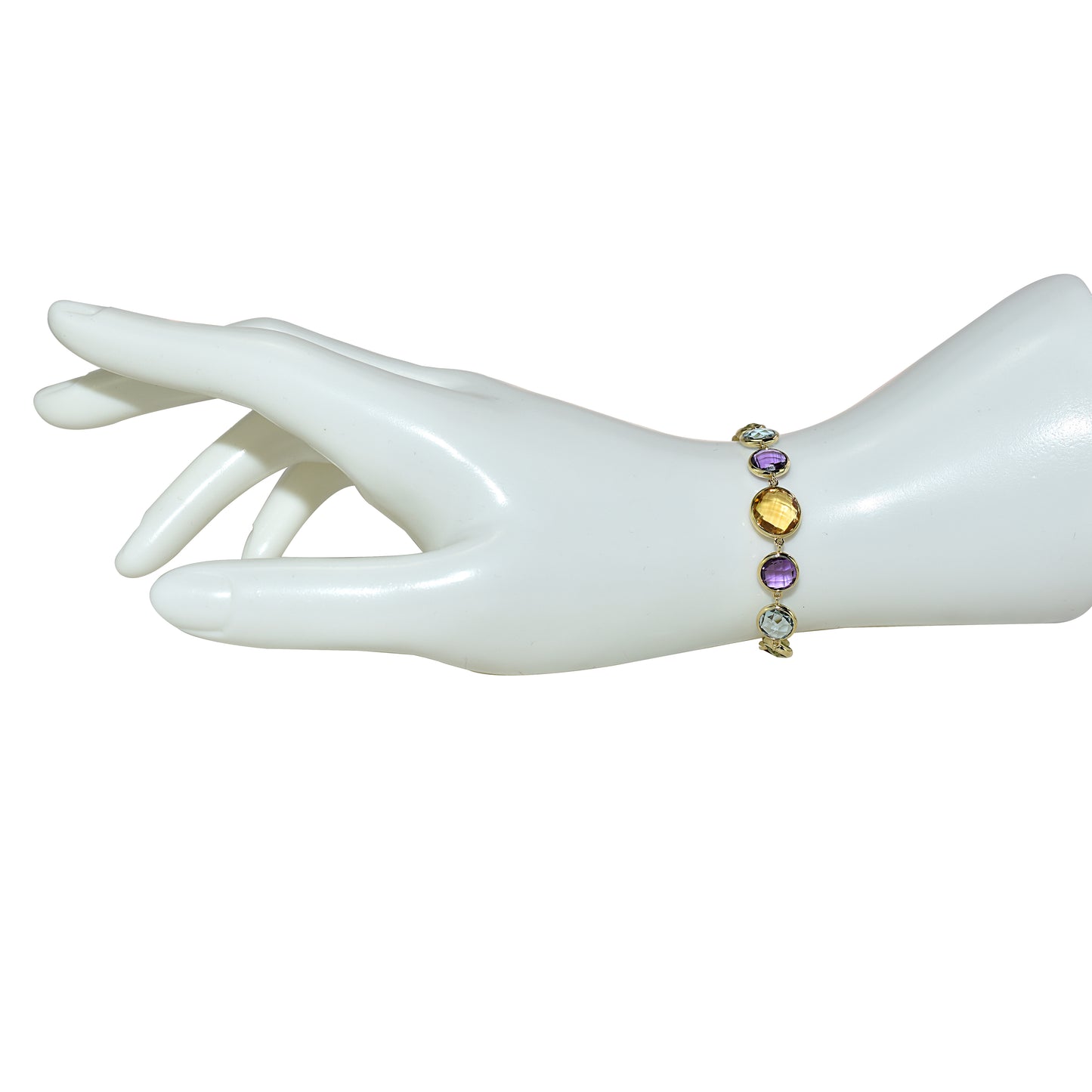 14k Multi-Gemstone Graduated Bezel Adjustable Bracelet 7.5"