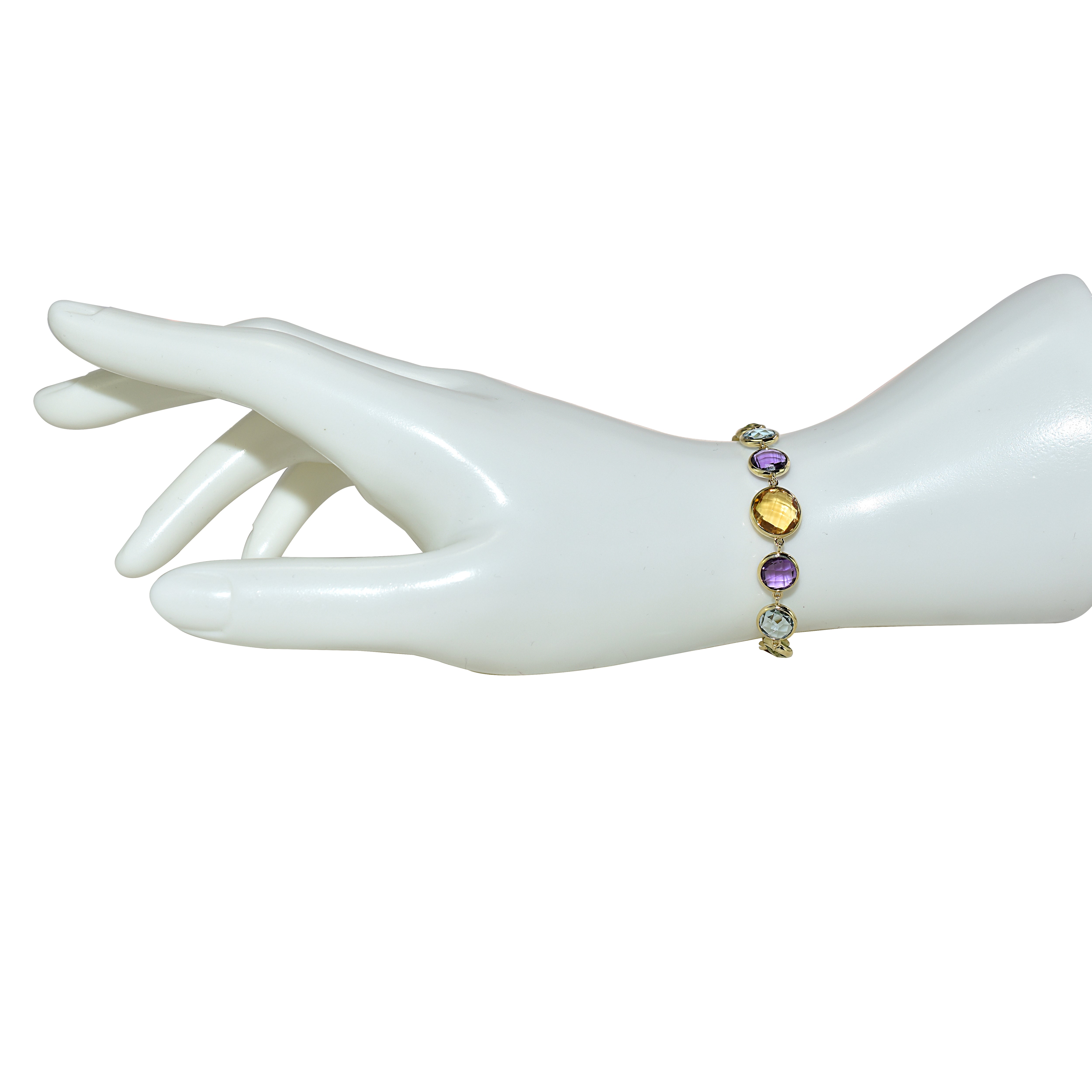14k Multi-Gemstone Graduated Bezel Adjustable Bracelet 7.5"