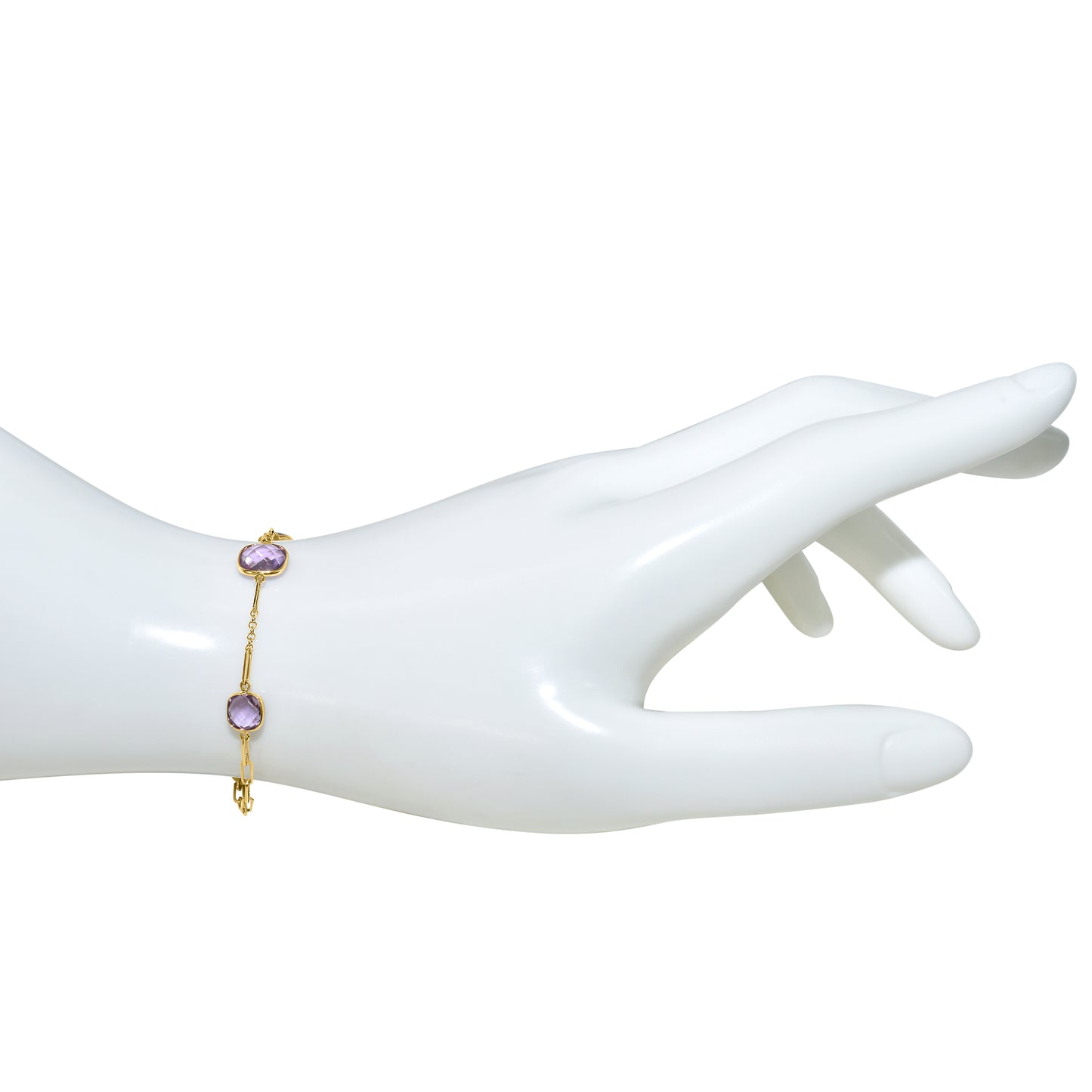 14k Amethyst Cushion Station Paperclip Bracelet