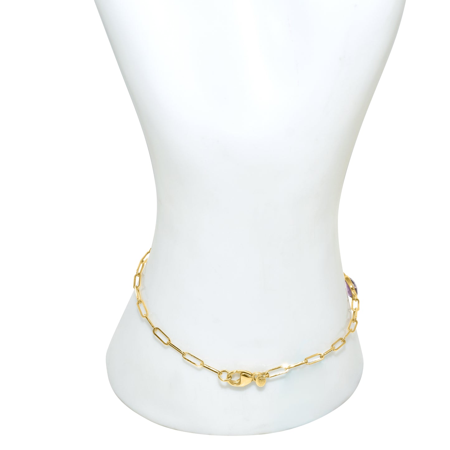 14k Amethyst Cushion Station Paperclip Bracelet