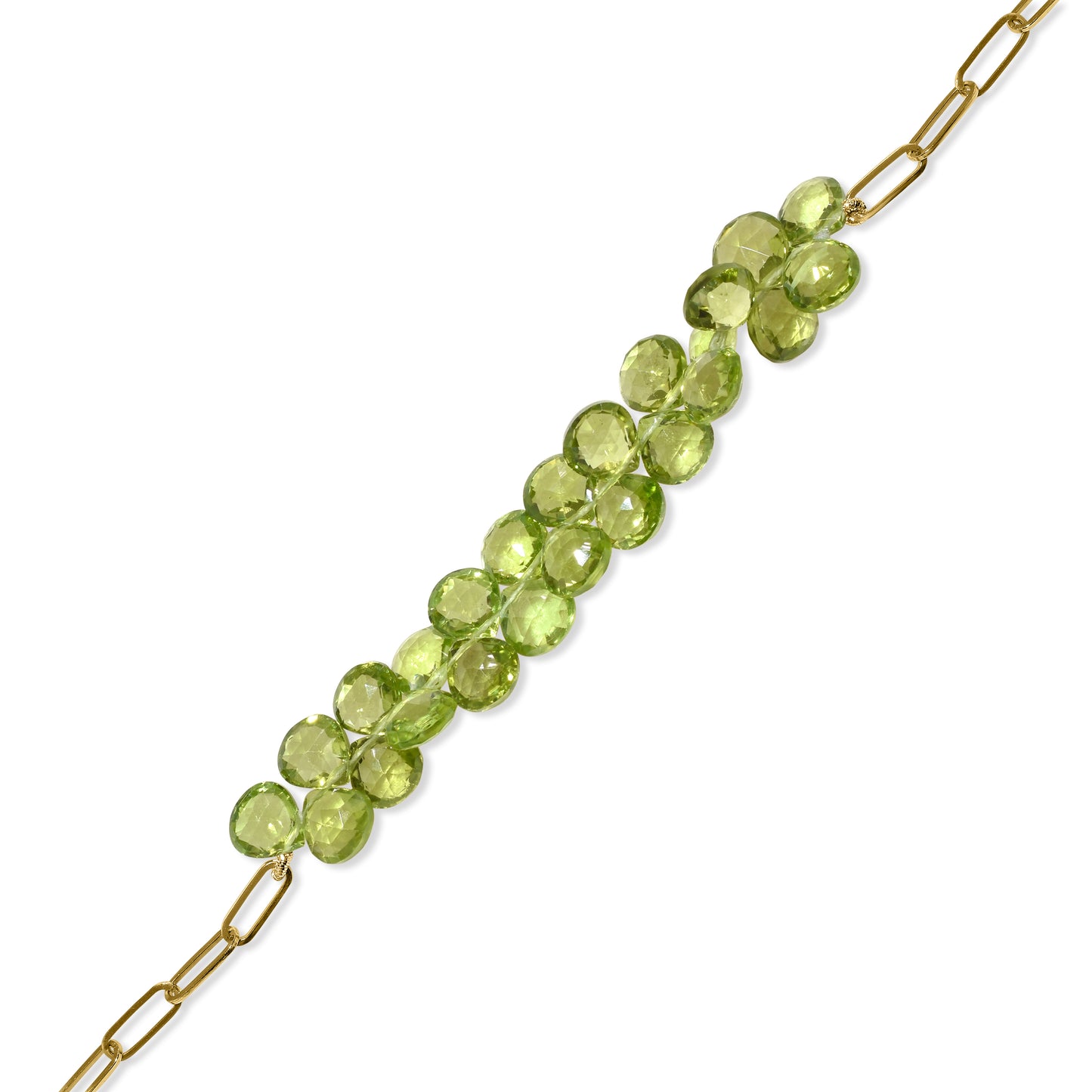 14k Peridot Cluster Paperclip Adjustable Bracelet