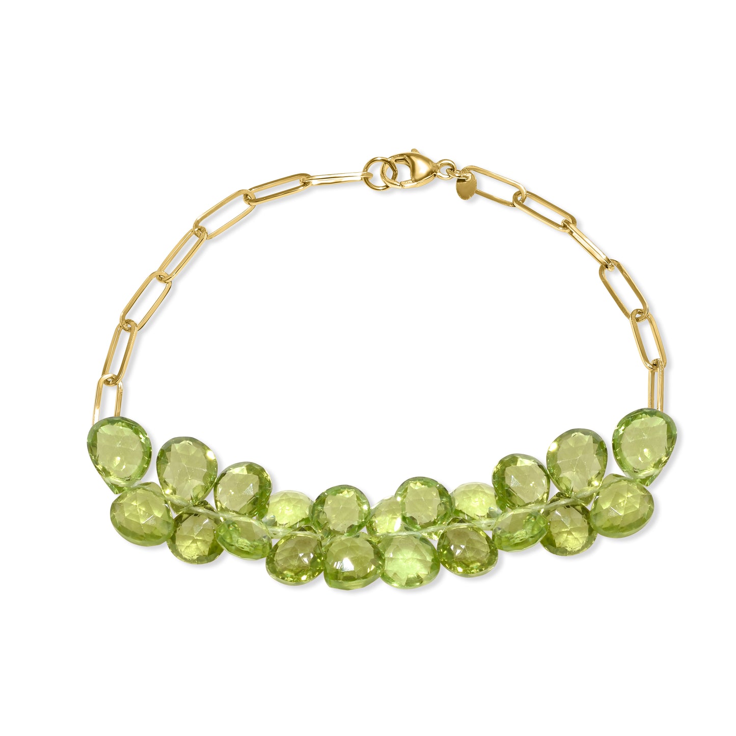 14k Peridot Cluster Paperclip Adjustable Bracelet
