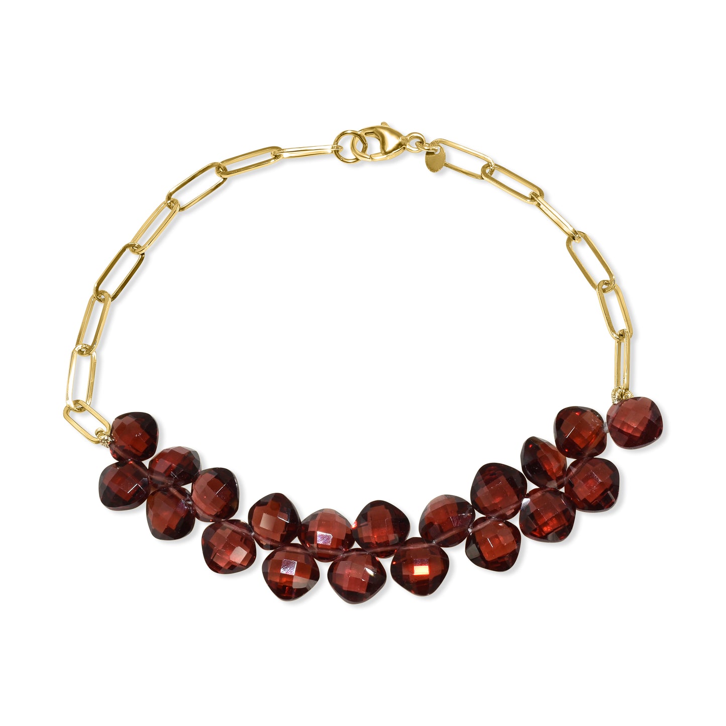 14k Garnet Cluster Paperclip Adjustable Bracelet