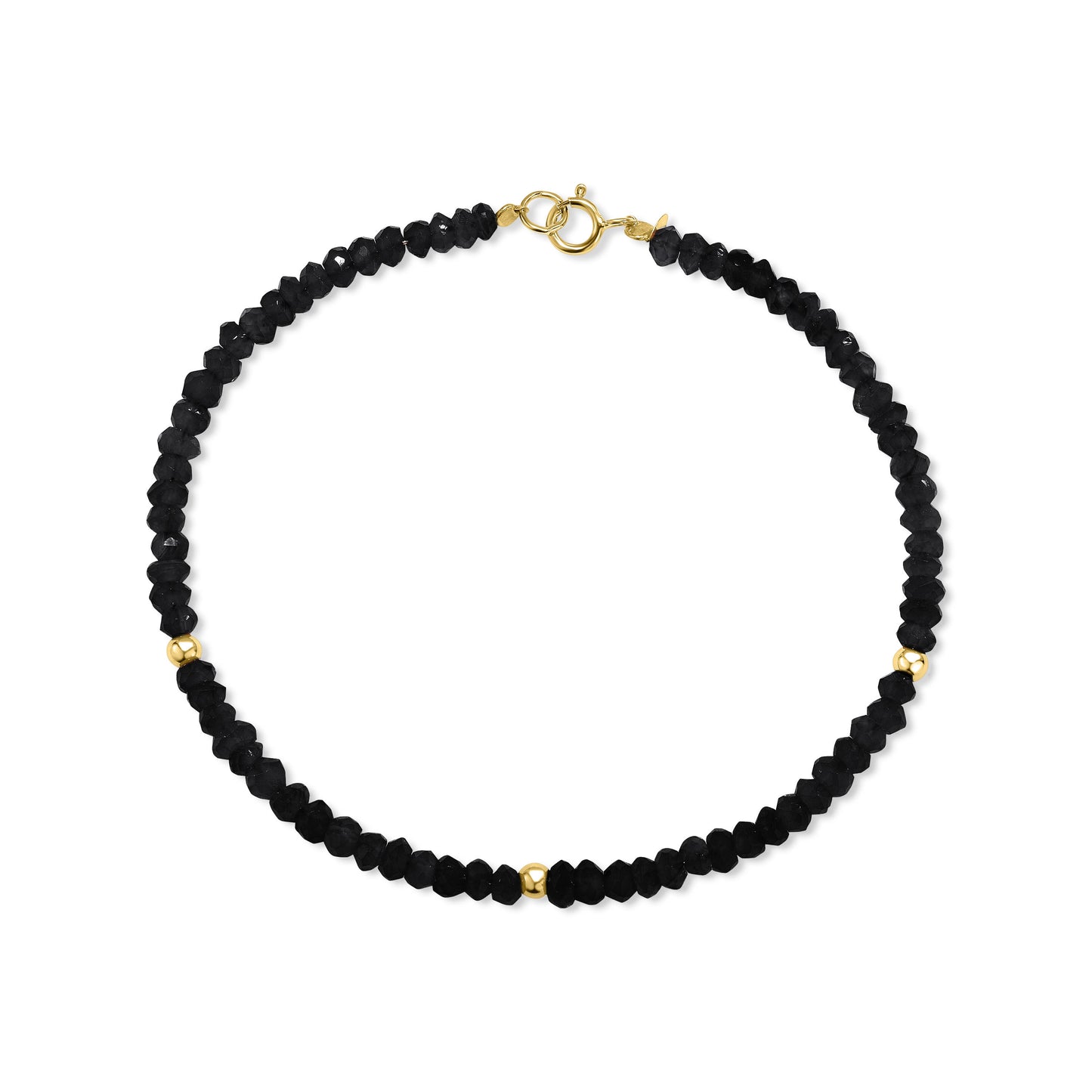 14k Yellow Gold Gemstones 3 Gold Roundel Stations Bracelet