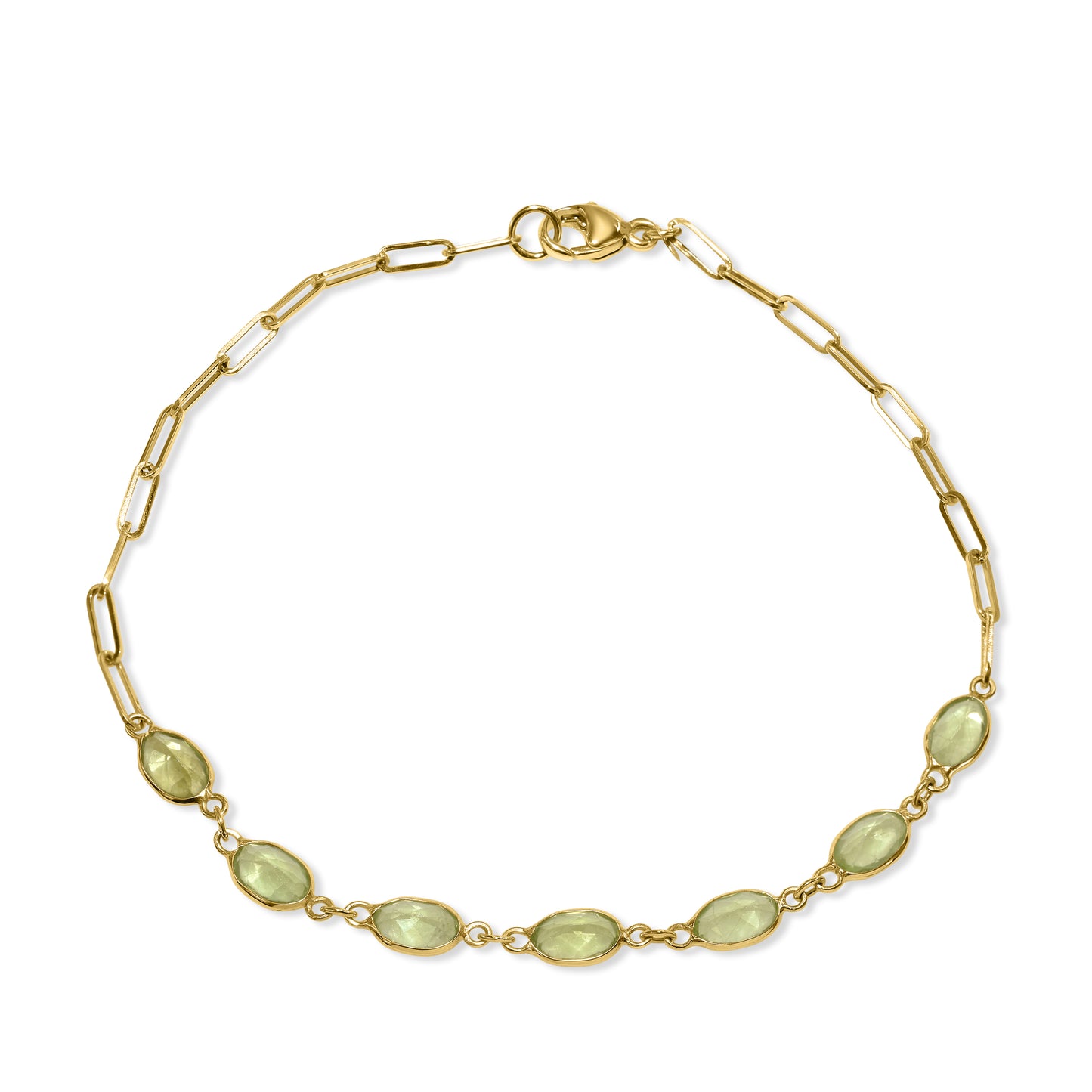 14k Peridot Paperclip Chain Bracelet