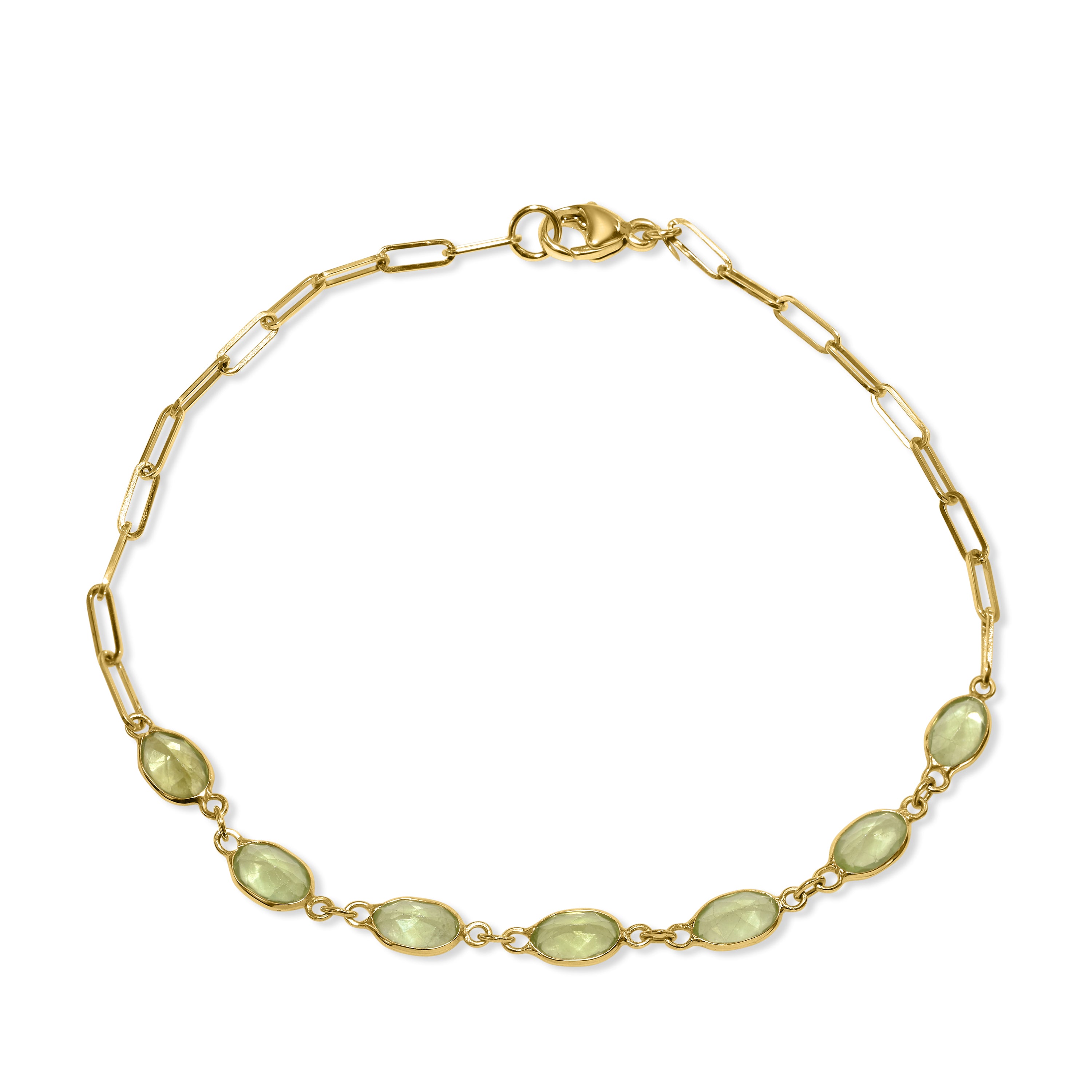 14k Peridot Paperclip Chain Bracelet