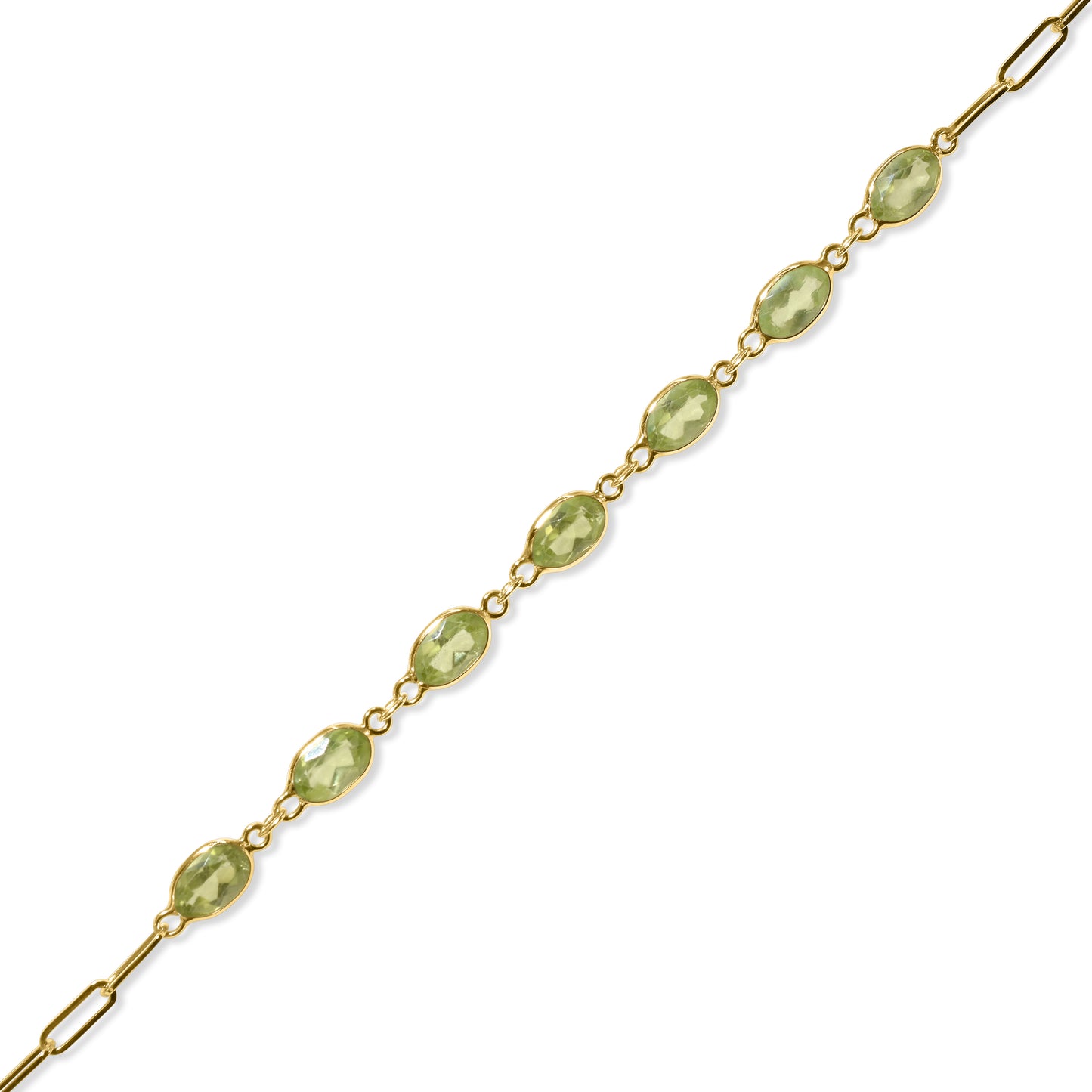 14k Peridot Paperclip Chain Bracelet