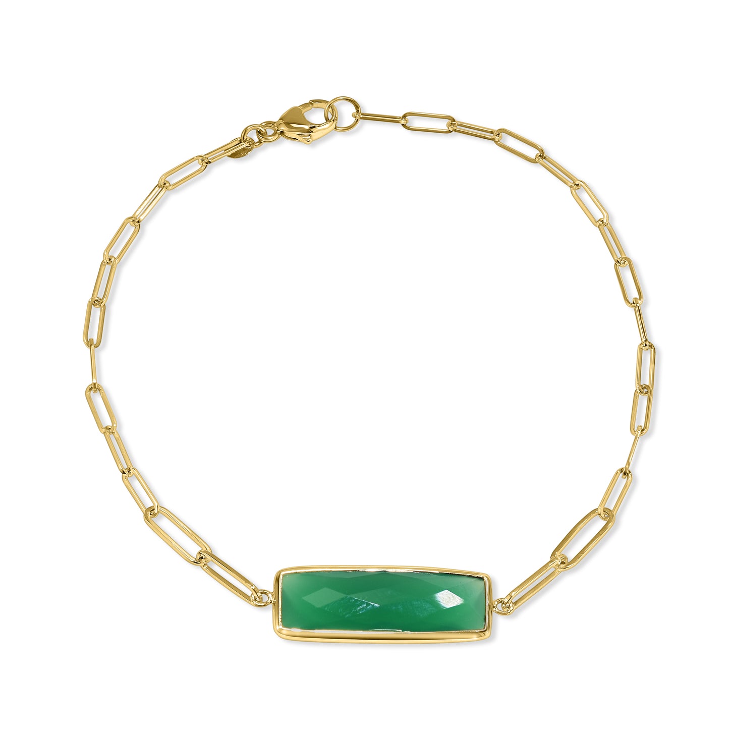 14k Green Onyx Cushion Paperclip Bracelet