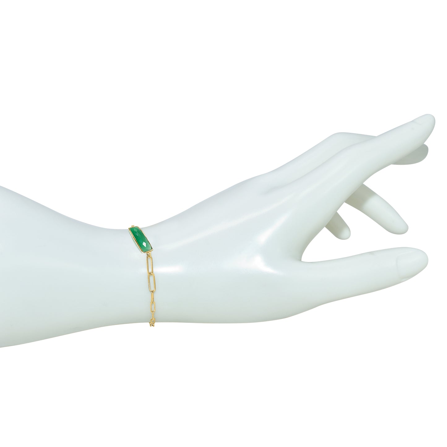 14k Green Onyx Cushion Paperclip Bracelet