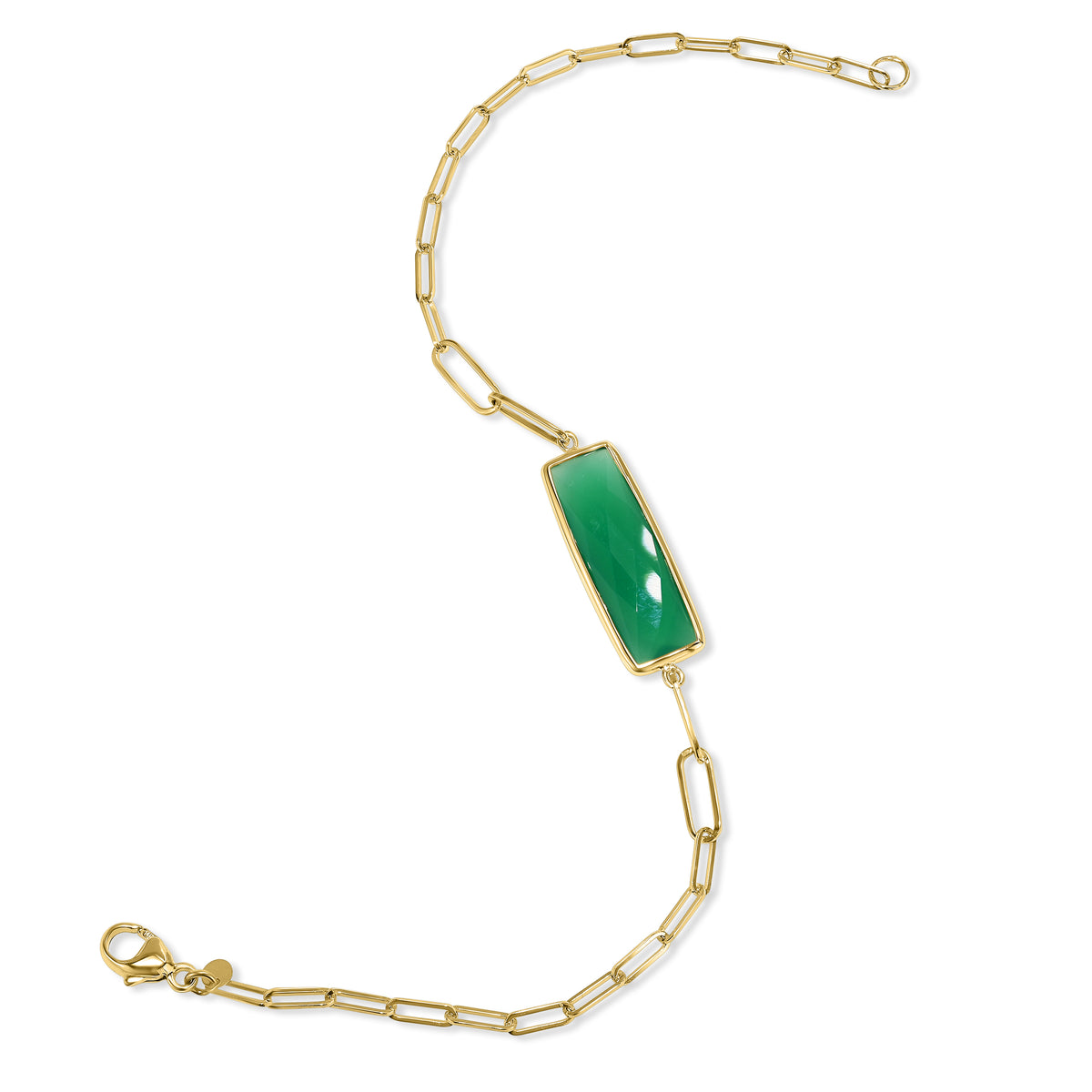 14k Green Onyx Cushion Paperclip Bracelet