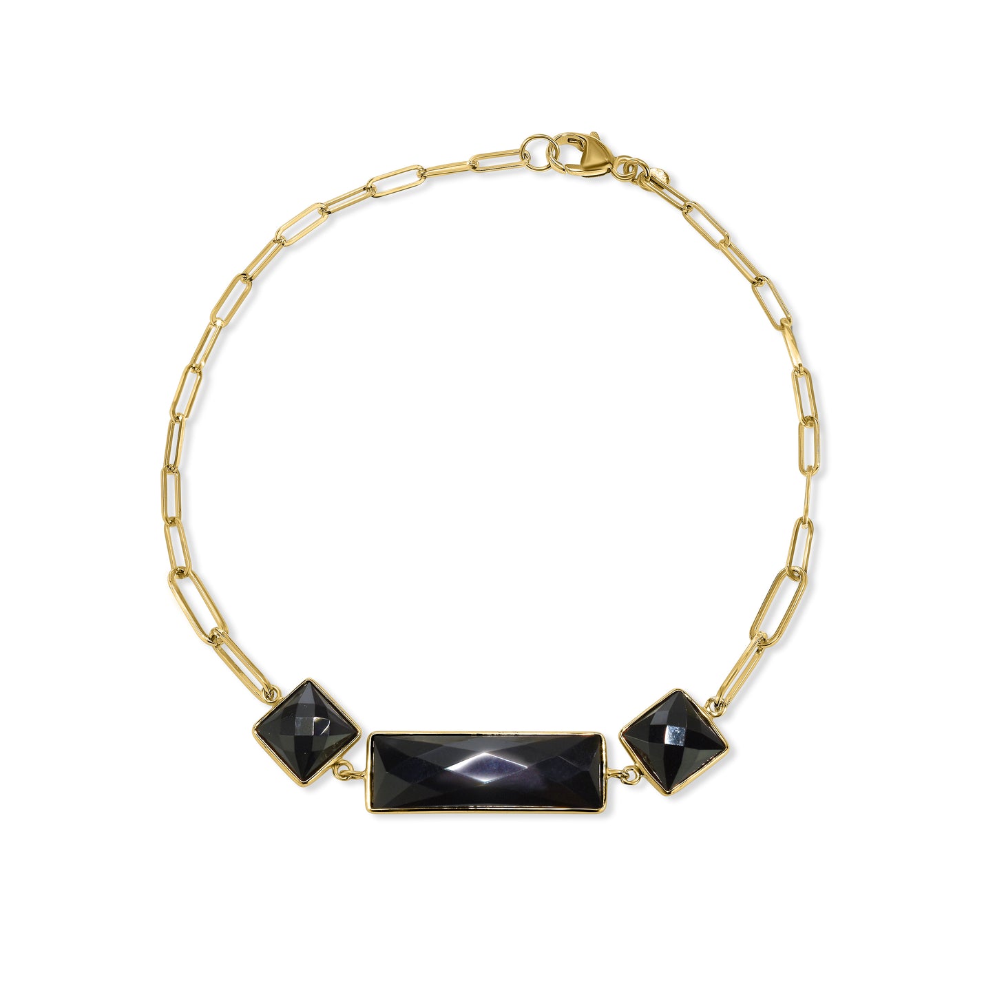 14k Onyx Square & Bezel Paperclip Bracelet