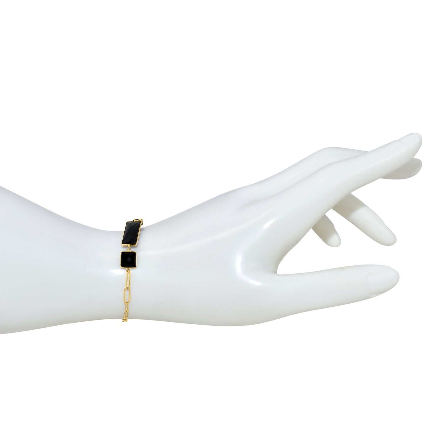 14k Onyx Square & Bezel Paperclip Bracelet